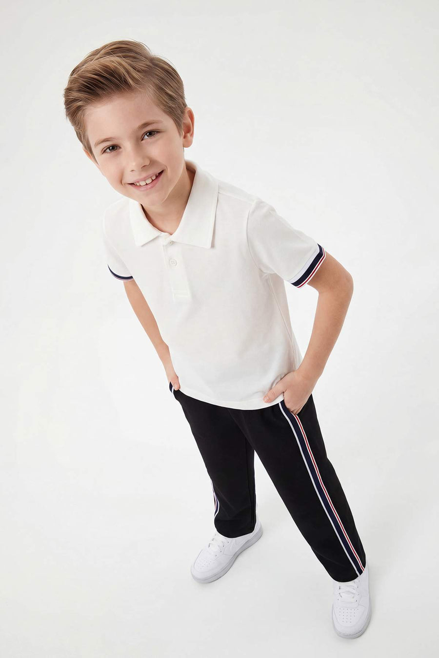Boys' Ecru Polo & Striped Trousers Set