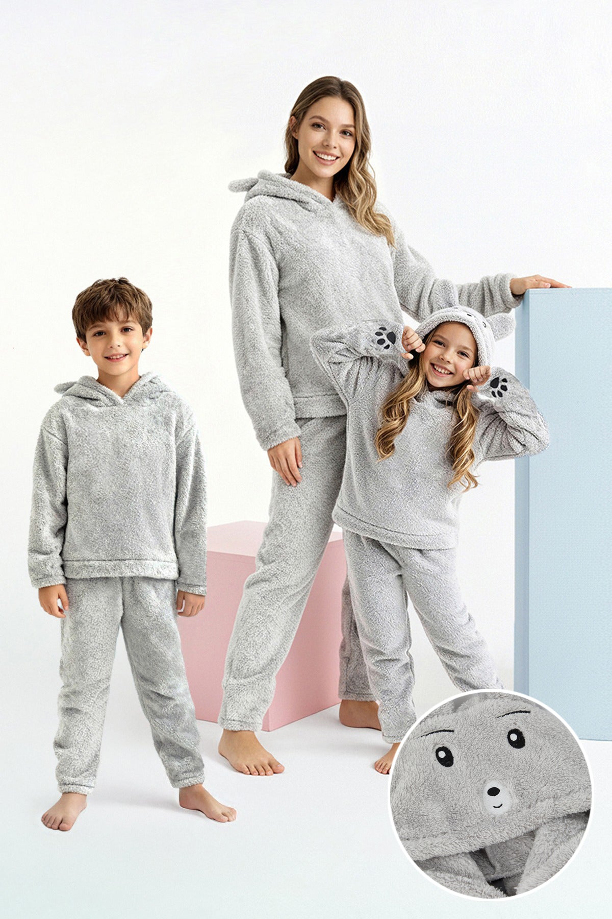 Kids' Grey Mini Me Plush Pyjama Set