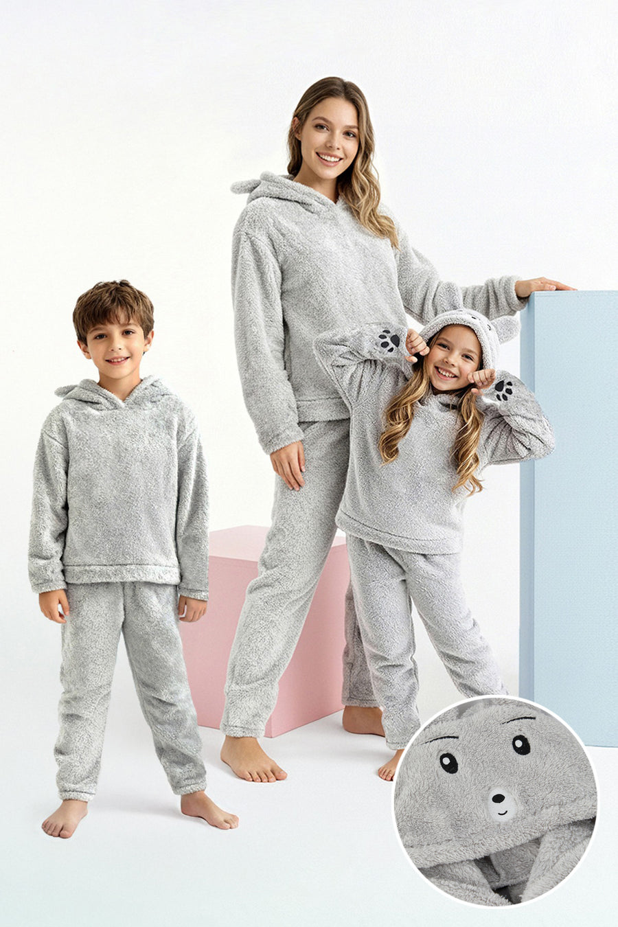 Kids' Grey Mini Me Plush Pyjama Set