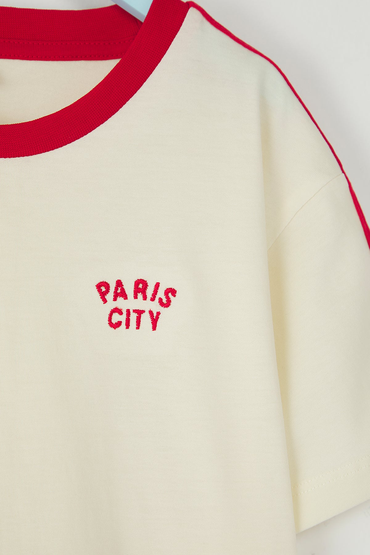 Boys' Ecru Slogan-Embroidered Piped Cotton T-Shirt
