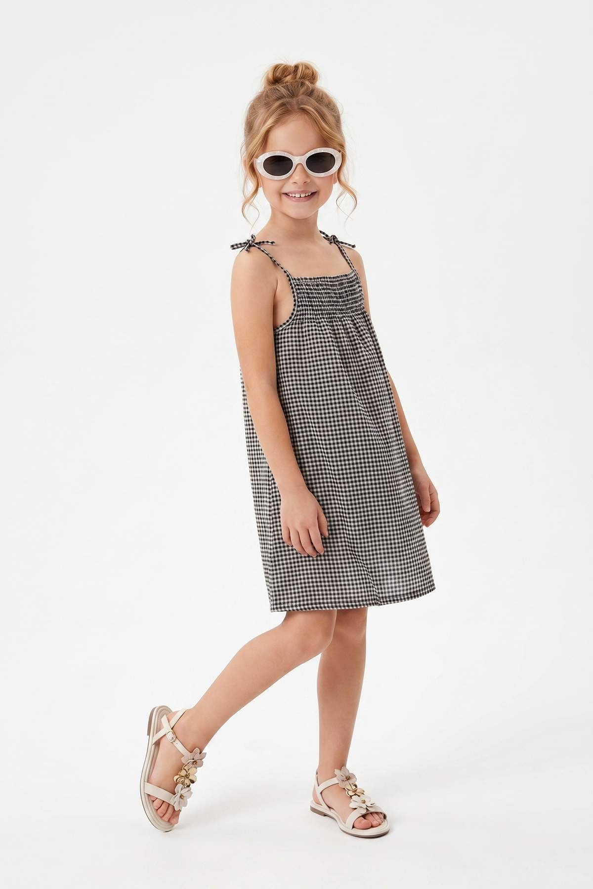 Girls' Black Plain Midi Dress