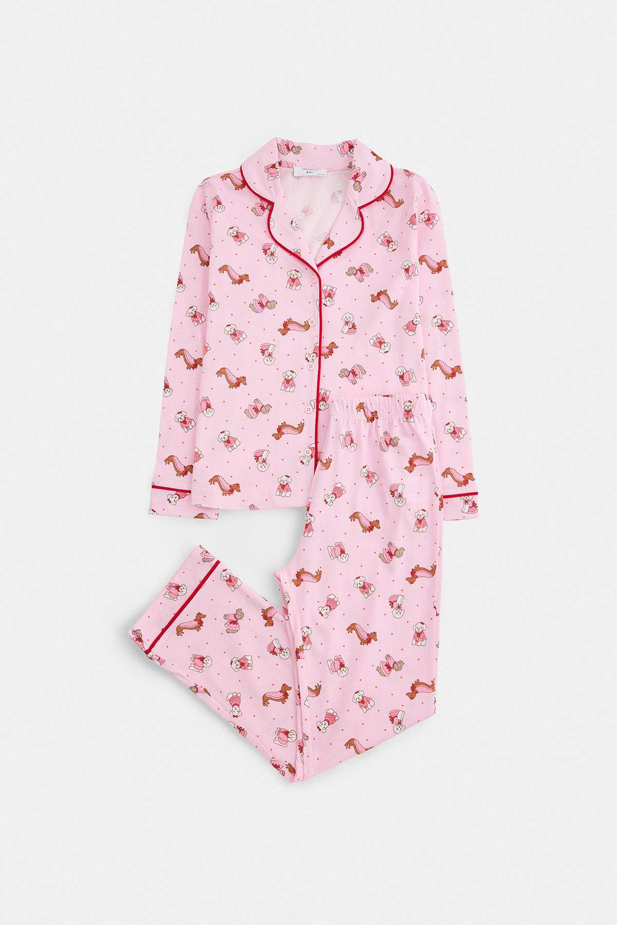 Girls' Pink Printed Button-Up Pyjama Set