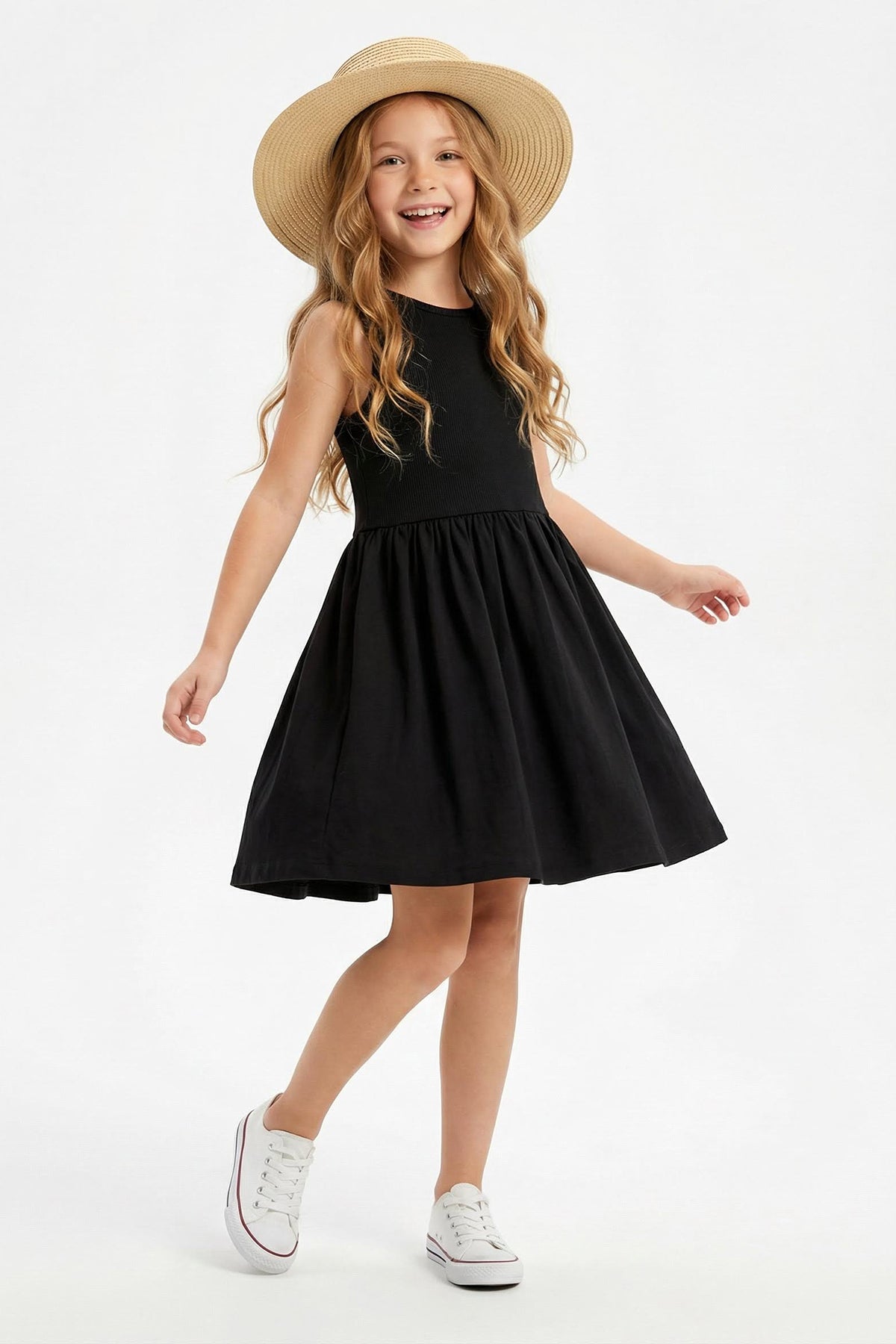 Girls' Black Sleeveless Basic Jersey Dress