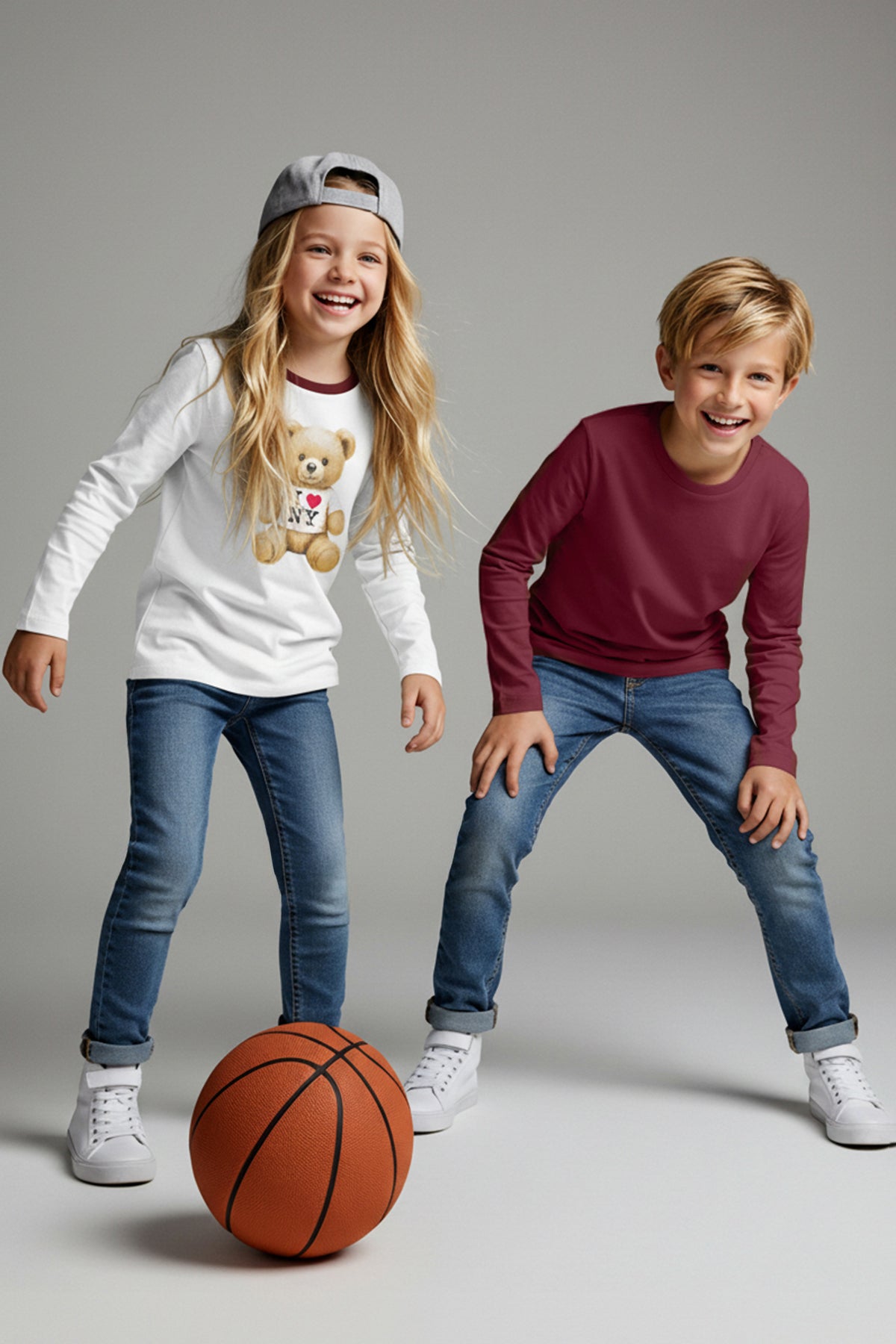 Kids' Ecru & Burgundy Animal-Print Cotton T-Shirt 2-Pack