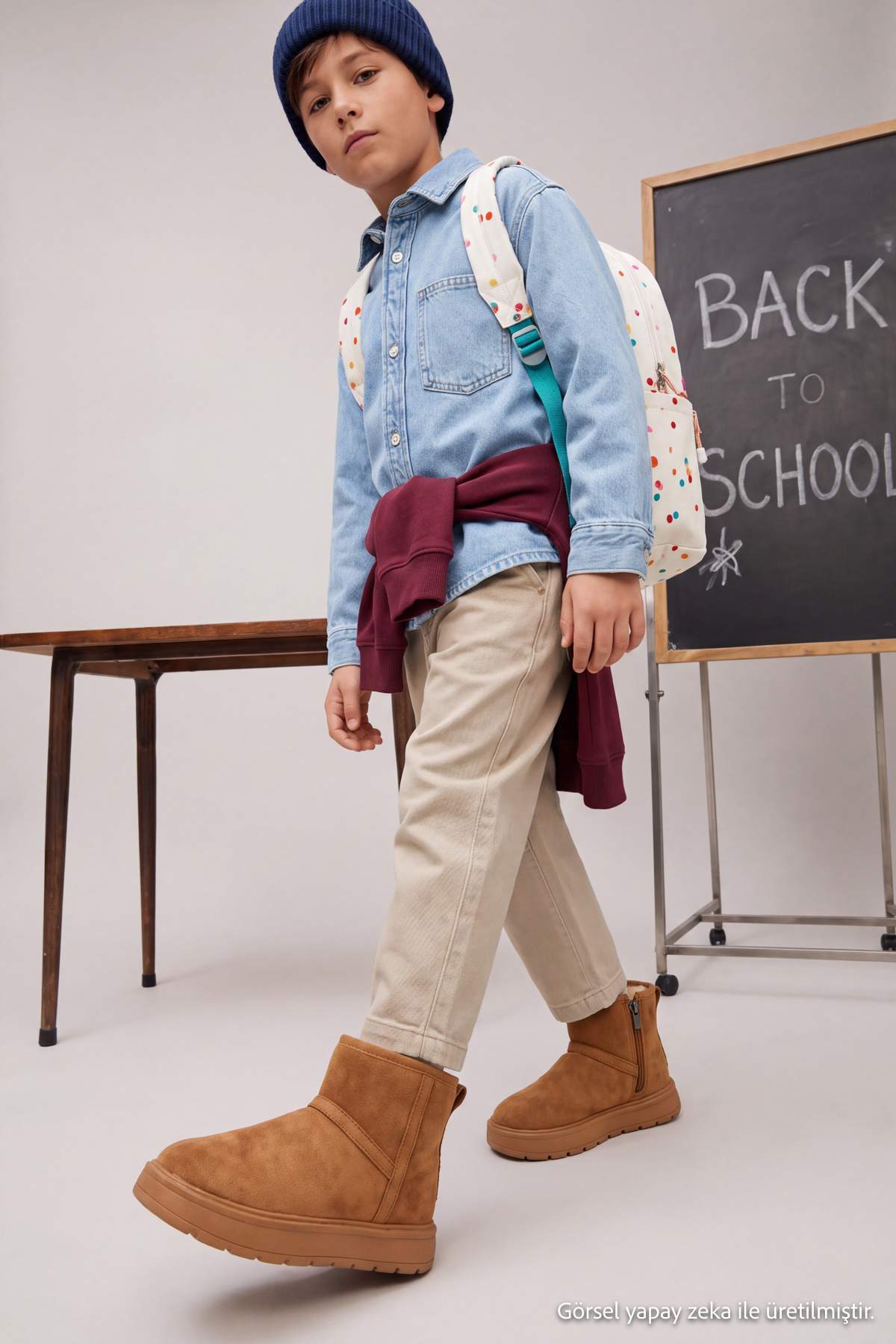 Kids' Camel Faux-Fur Lined Boots