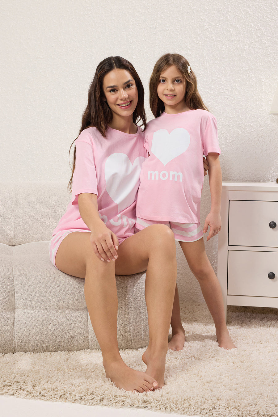 Girls' Pink Cotton Mini Me T-Shirt & Shorts Pyjama Set