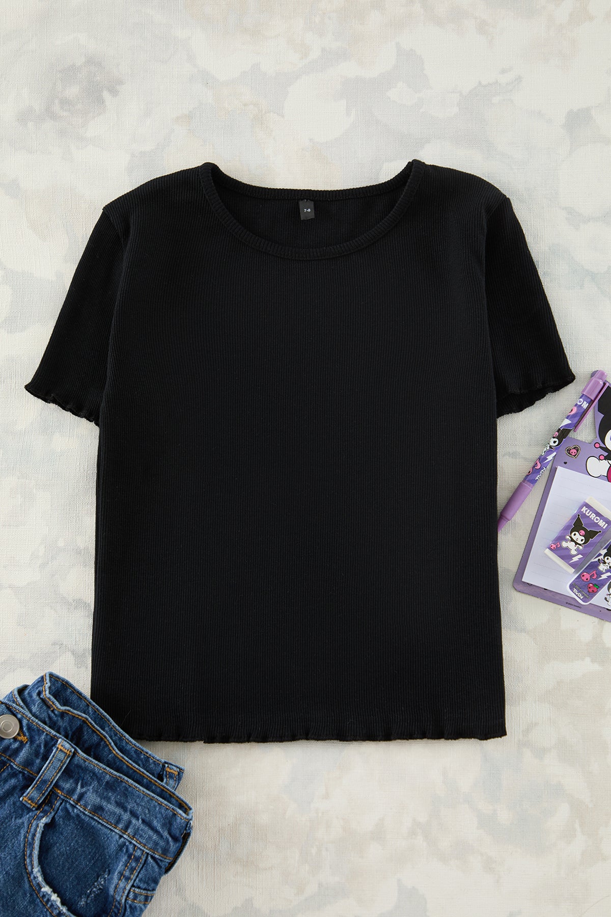 Girls' Basic Ribbed Cotton T-Shirt