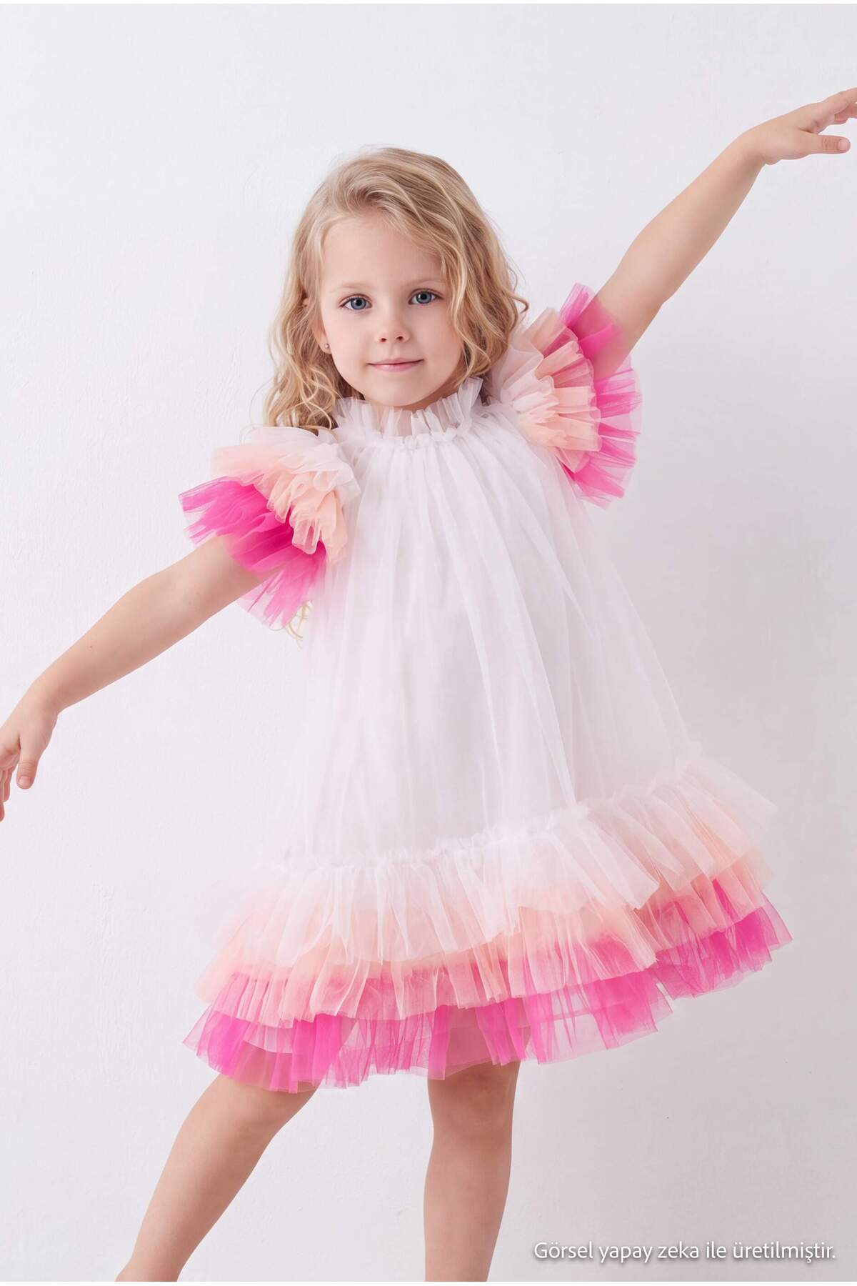 Girls' White Tulle Party Dress