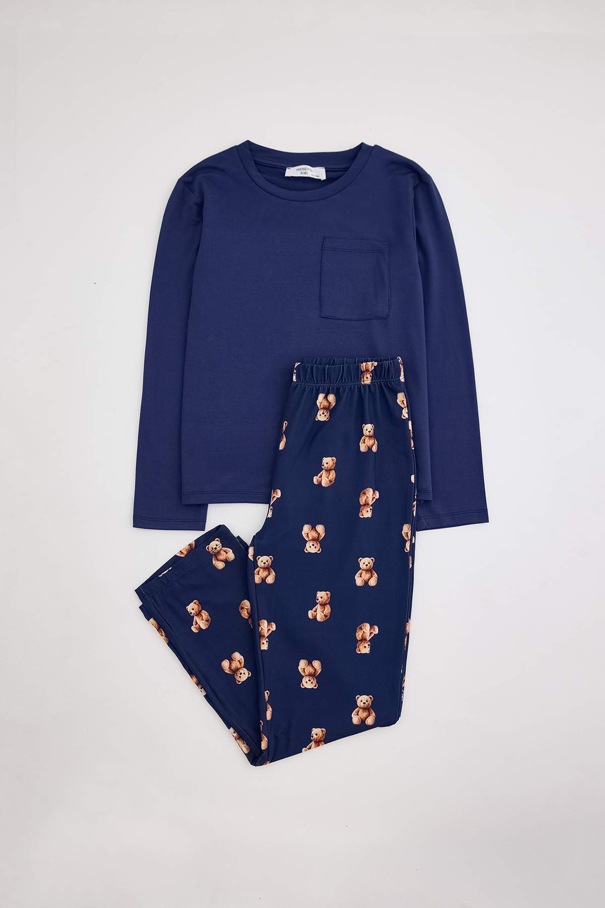 Boys' Navy Pyjama Set with Teddy-Print Trousers