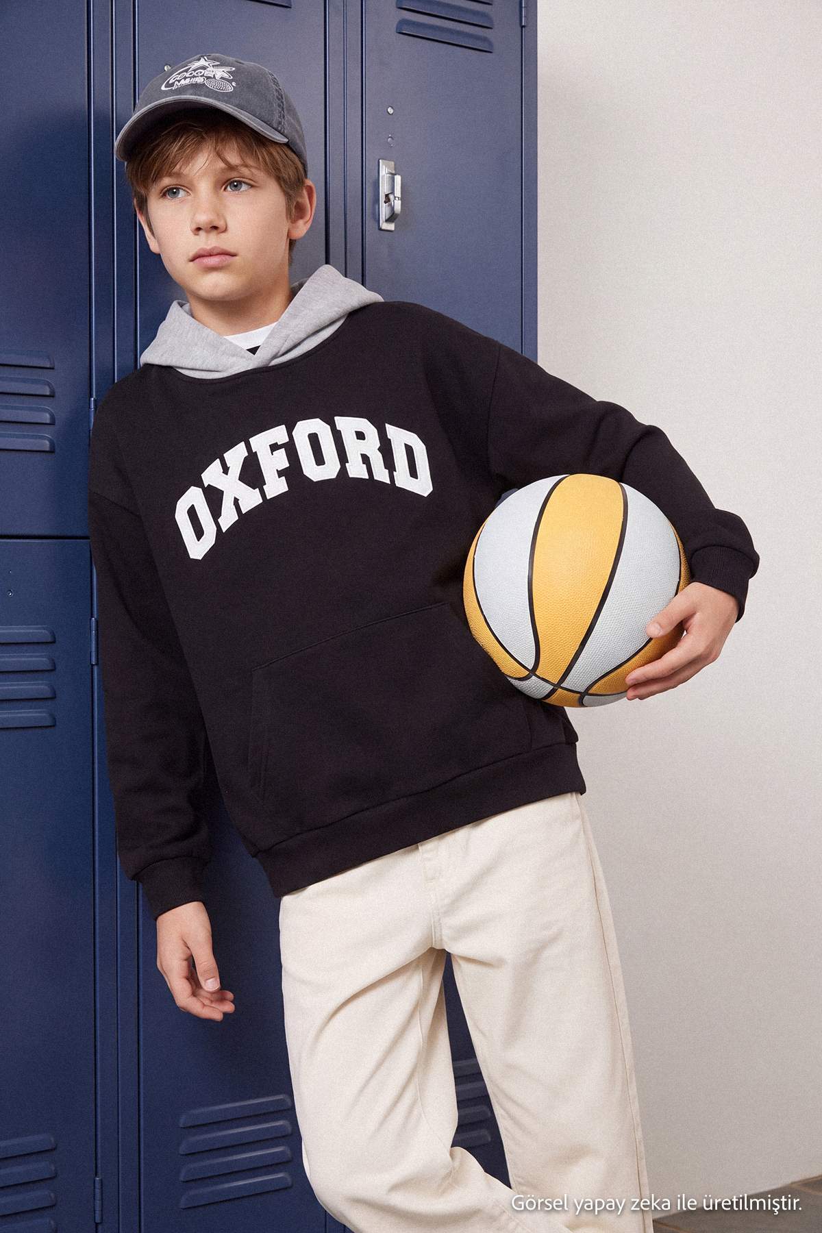 Boys' Black Printed Thick Hoodie