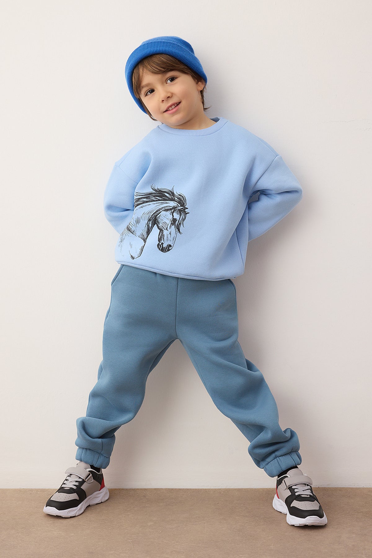 Boys' Blue Horse-Print Fleece-Lined Two-Piece Set