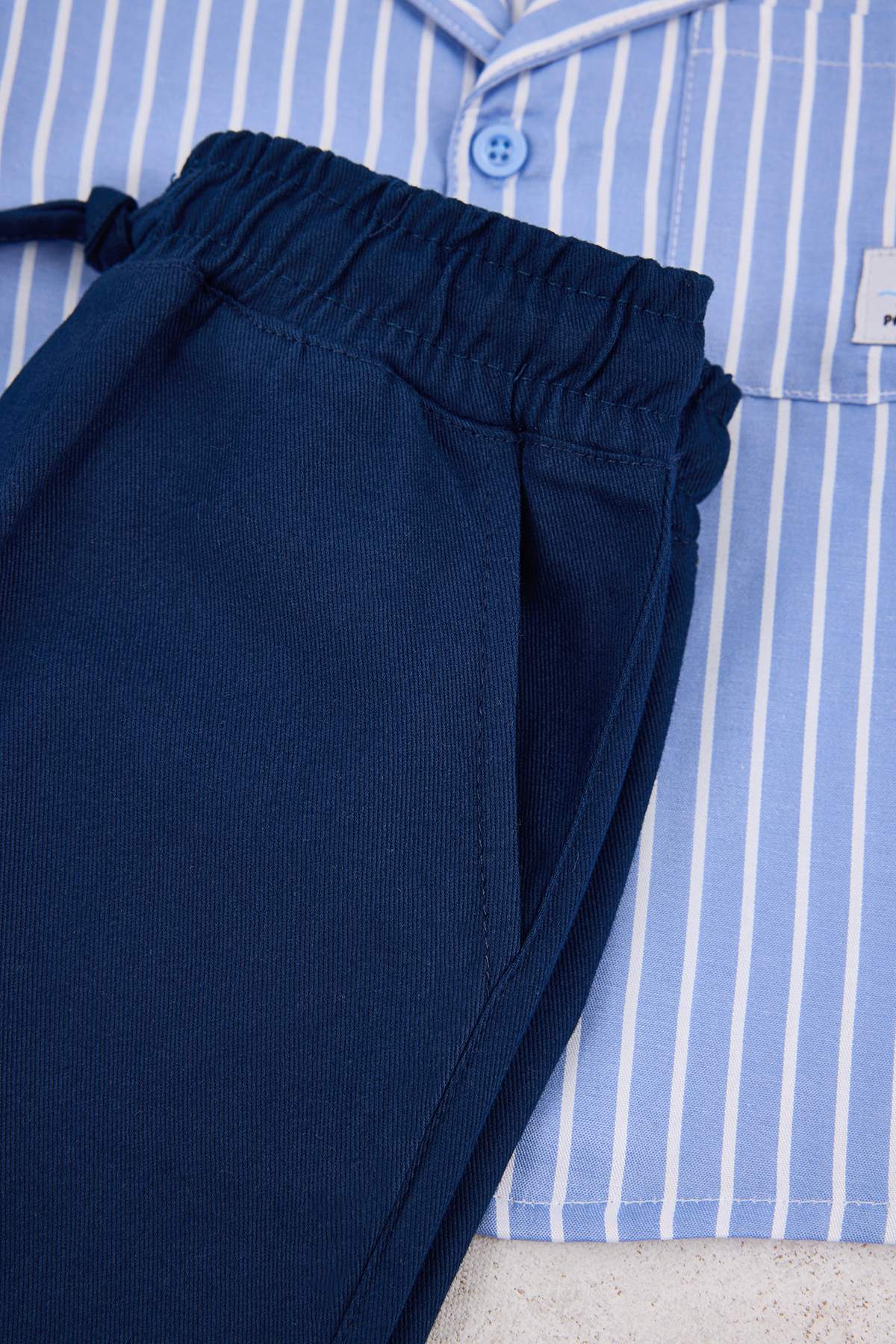 Boys' Blue Striped Short-Sleeve Shirt & Trousers Set