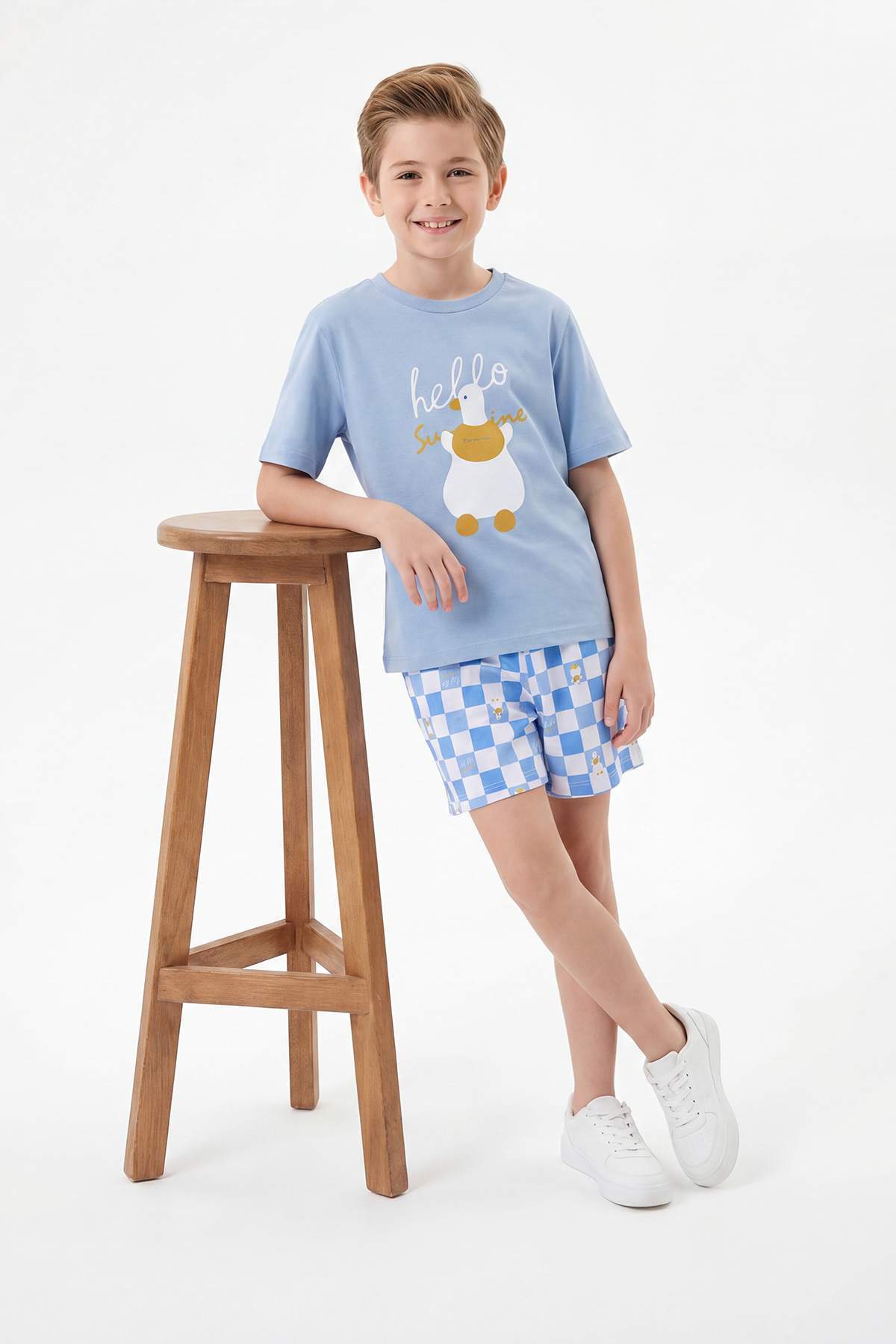 Boys' Blue Mini Me T-Shirt & Check Shorts Pyjama Set