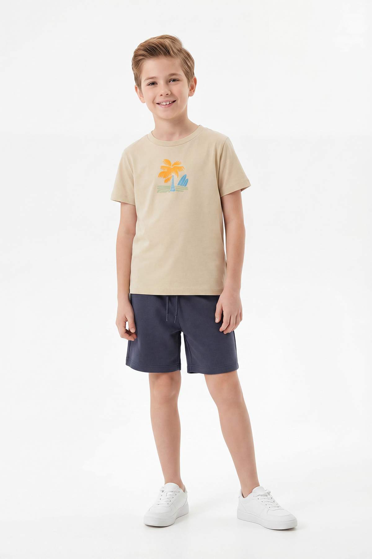 Boys' Saxe Blue Back-Print Cotton T-Shirt & Shorts Set