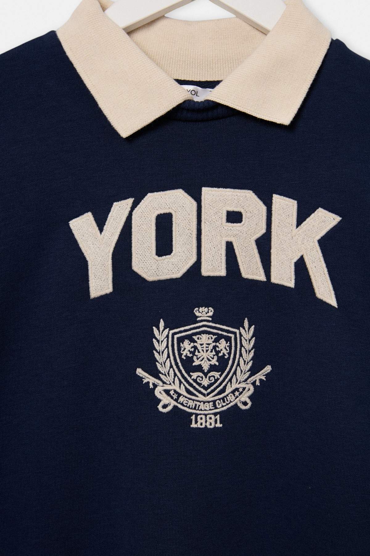 Kids' Navy Embroidered Polo-Collar Fleece-Lined Sweatshirt