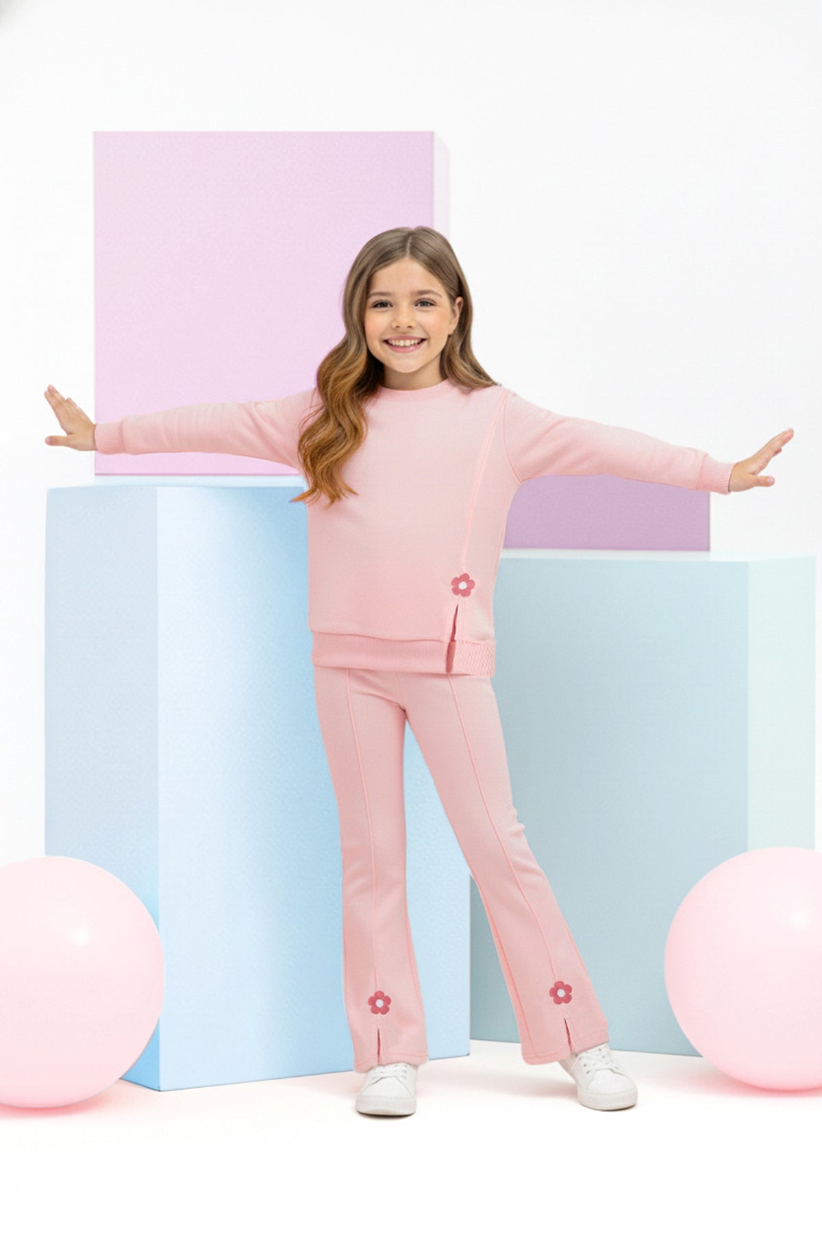 Girls' Ecru Floral Cotton Two-Piece Set