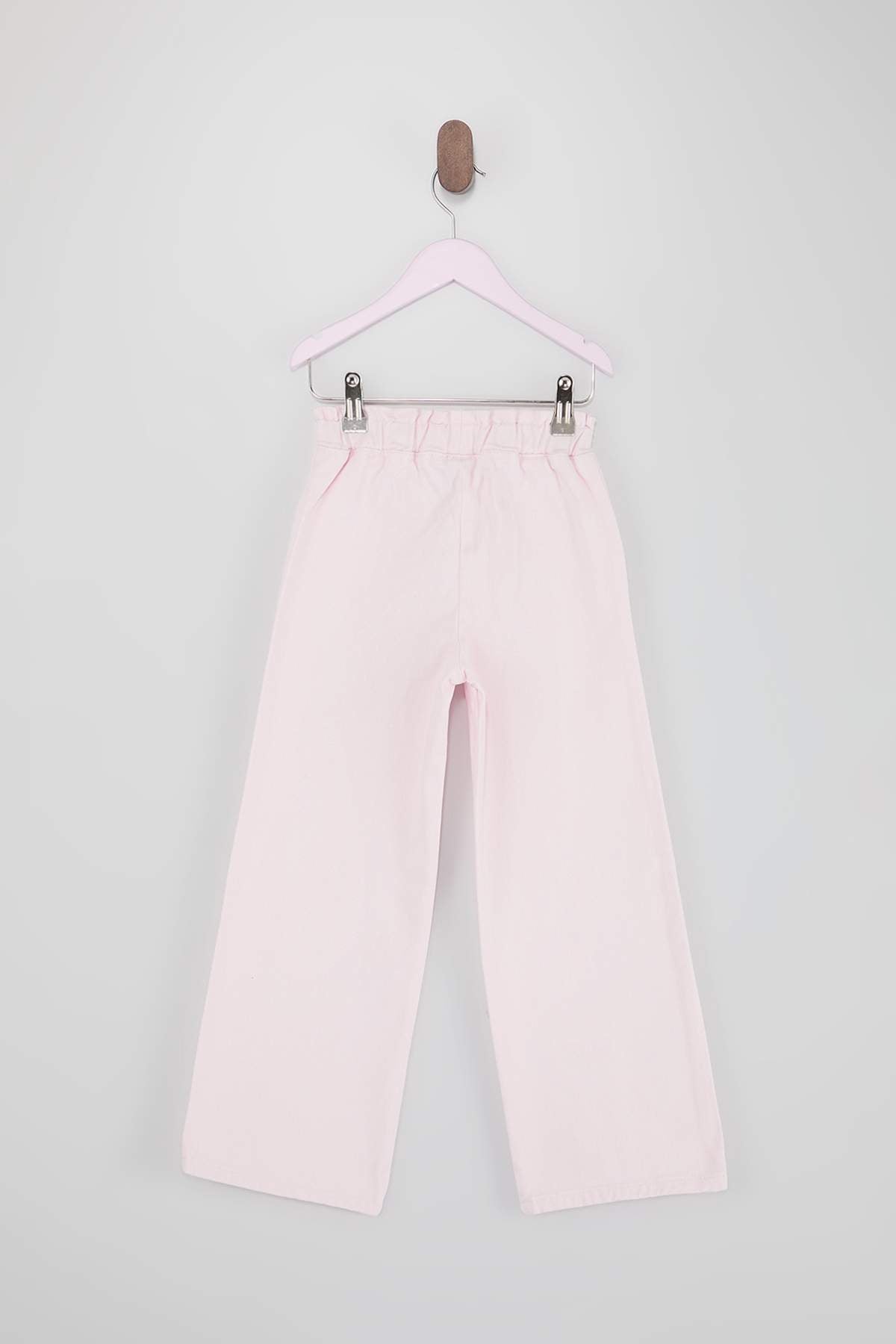 Girls' Pink Elastic-Waist Denim Trousers