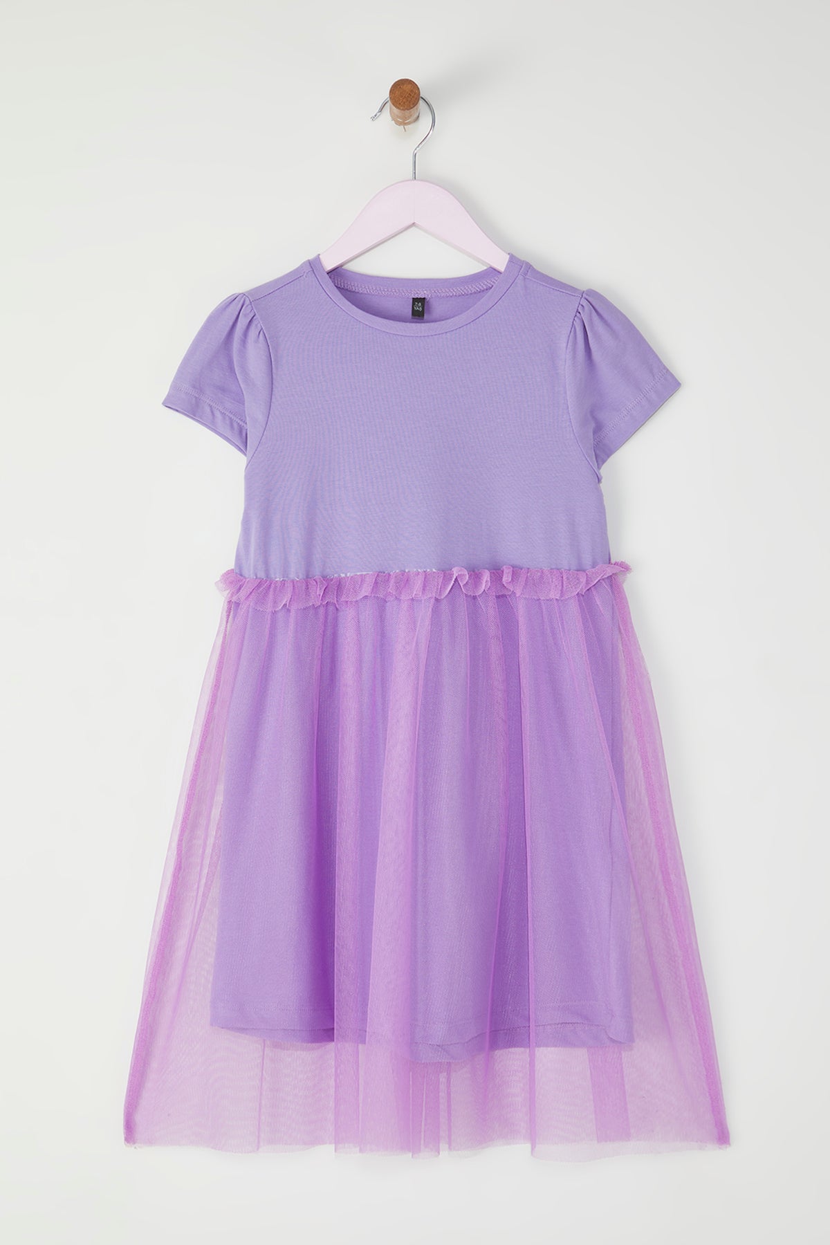 Girls' Lilac Cotton Short-Sleeve Tutu Mini Dress