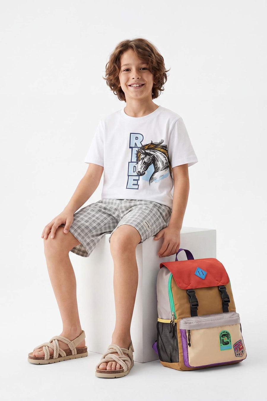 Boys' White Horse-Print T-Shirt