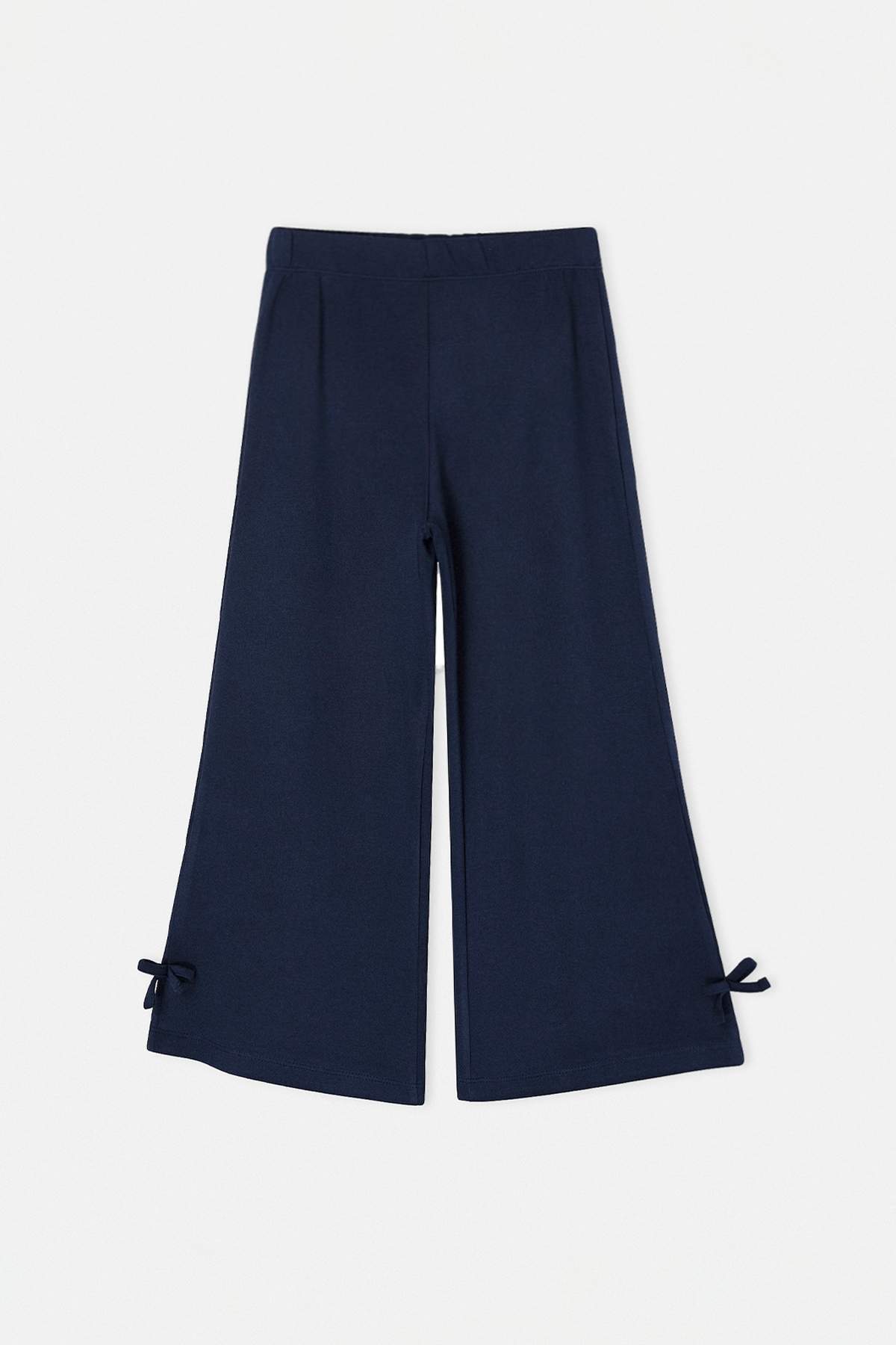 Girls' Navy Ribbon-Detail Knit Trousers
