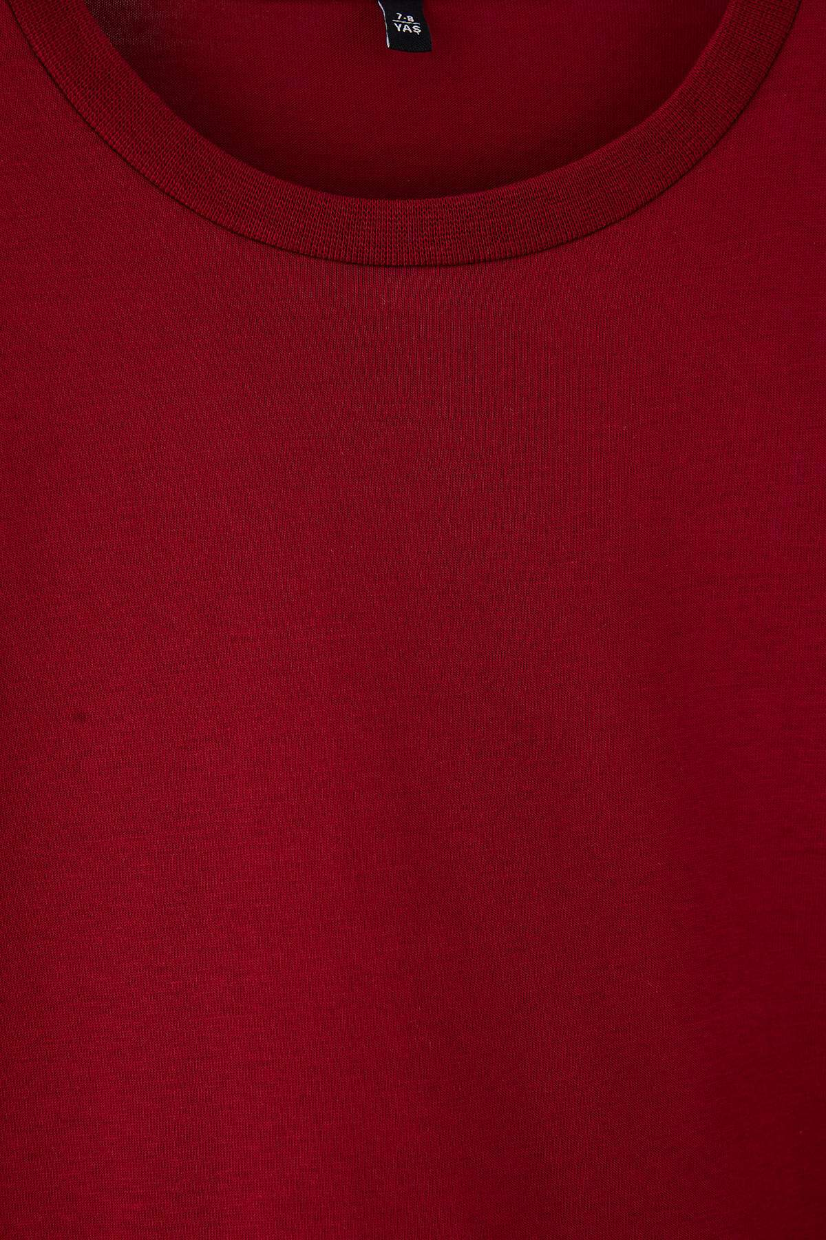 Girls' Burgundy Cotton Long-Sleeve School T-Shirt
