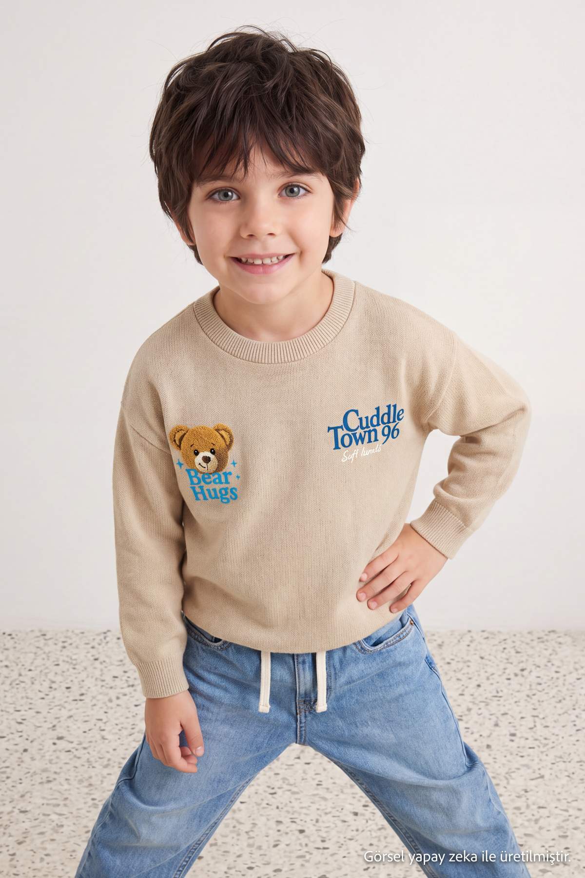 Boys' Stone Fleece-Lined Printed Sweatshirt