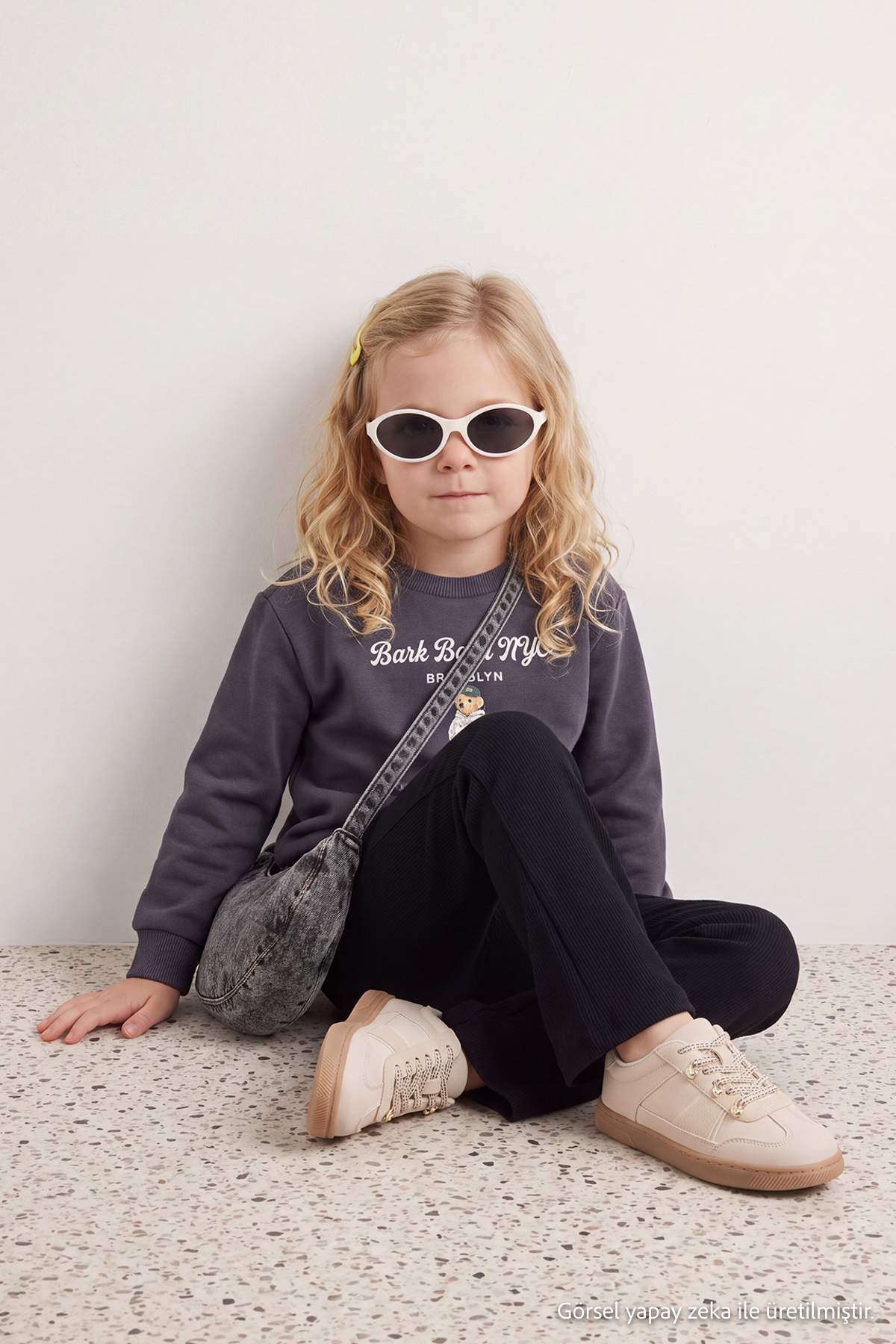 Girls' Charcoal Thick Cotton Sweatshirt & Leggings Set