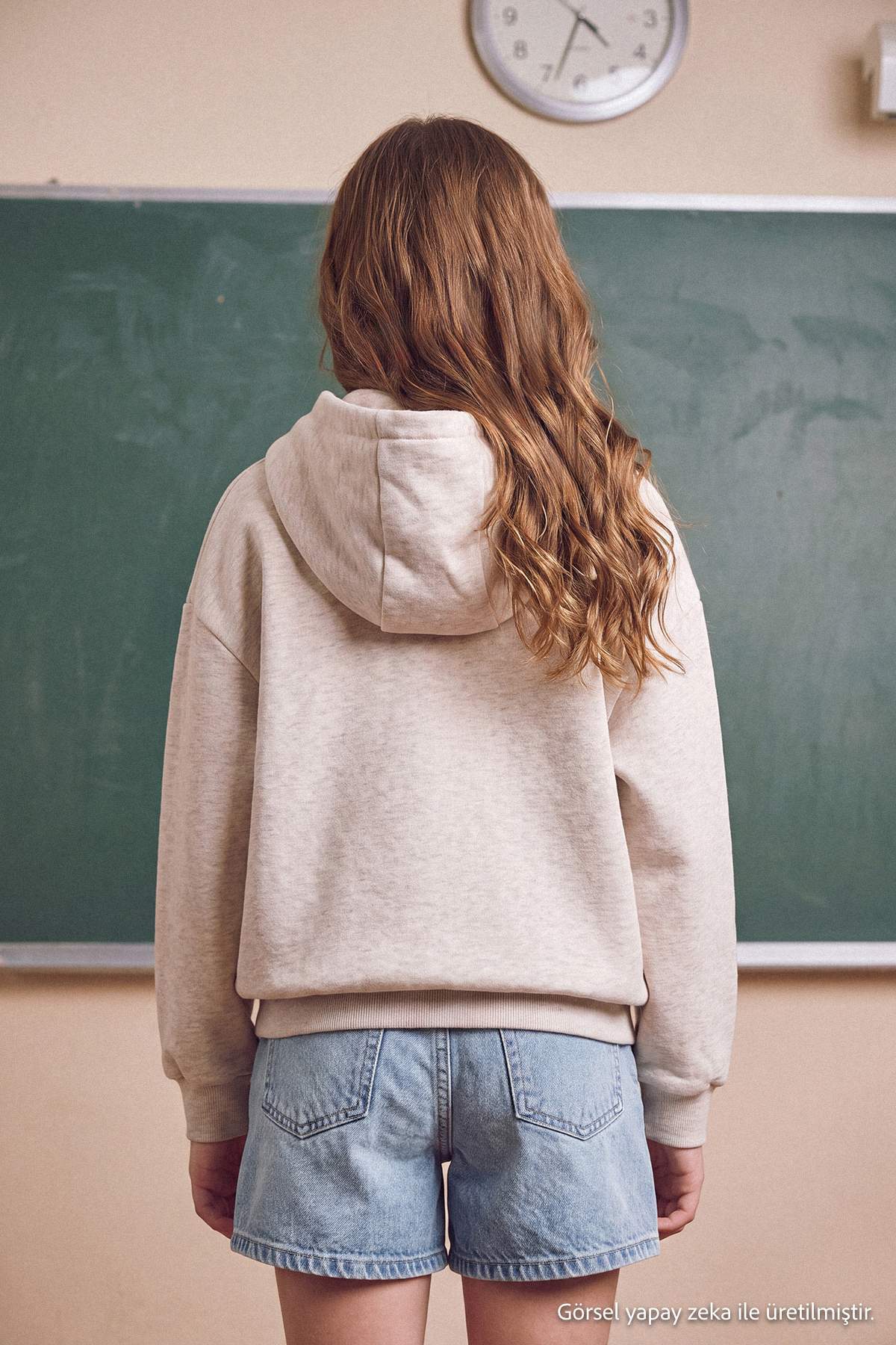 Girls' Ecru Thick Zip-Up Hoodie