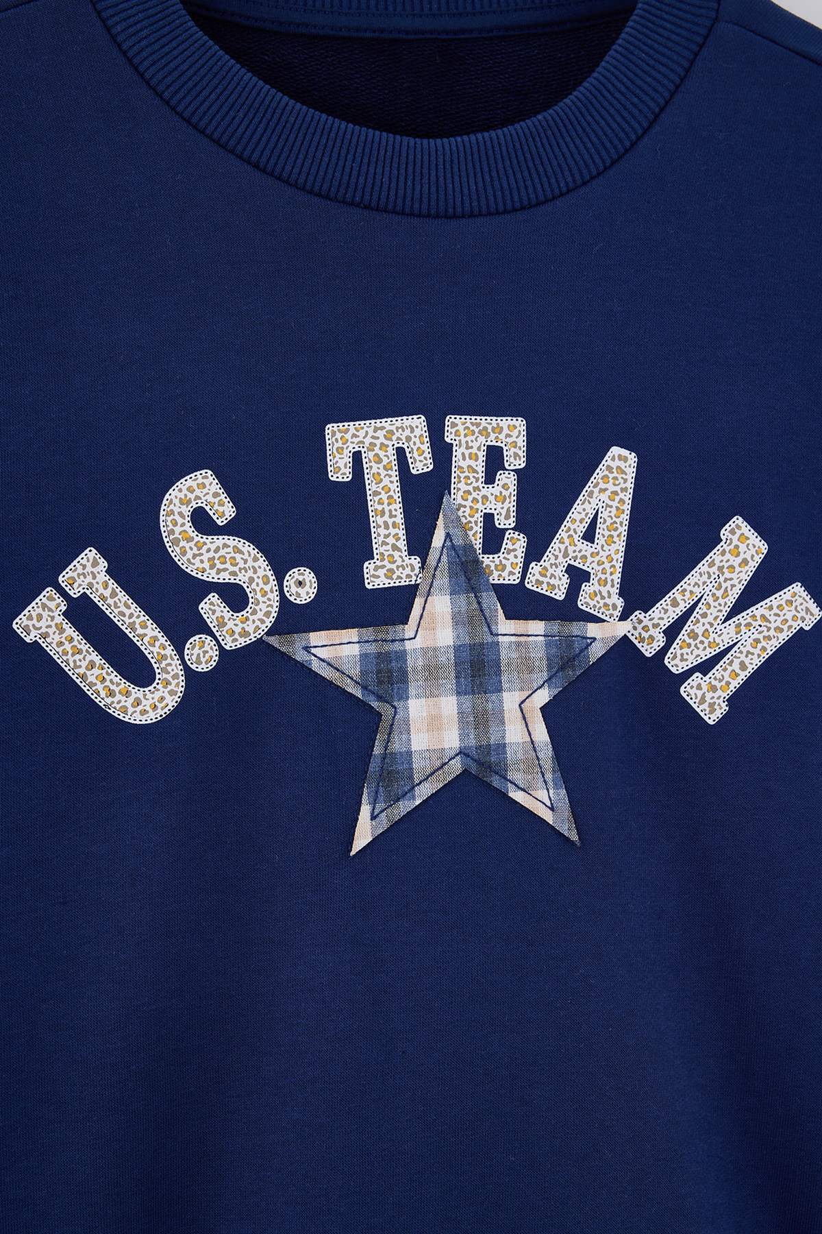 Girls' Navy Patch-Detail Crew-Neck Sweatshirt
