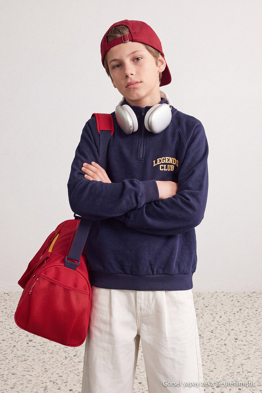 Boys' Embroidered Half-Zip Thick Sweatshirt