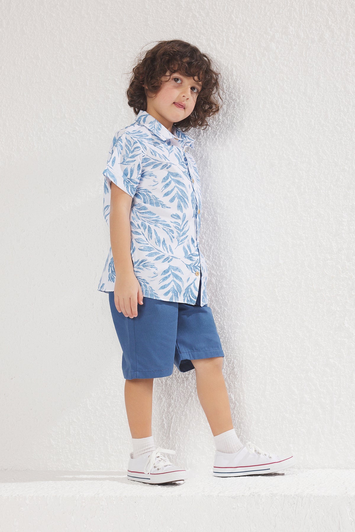 Boys' Tropical-Print Cotton Shirt & Shorts Set