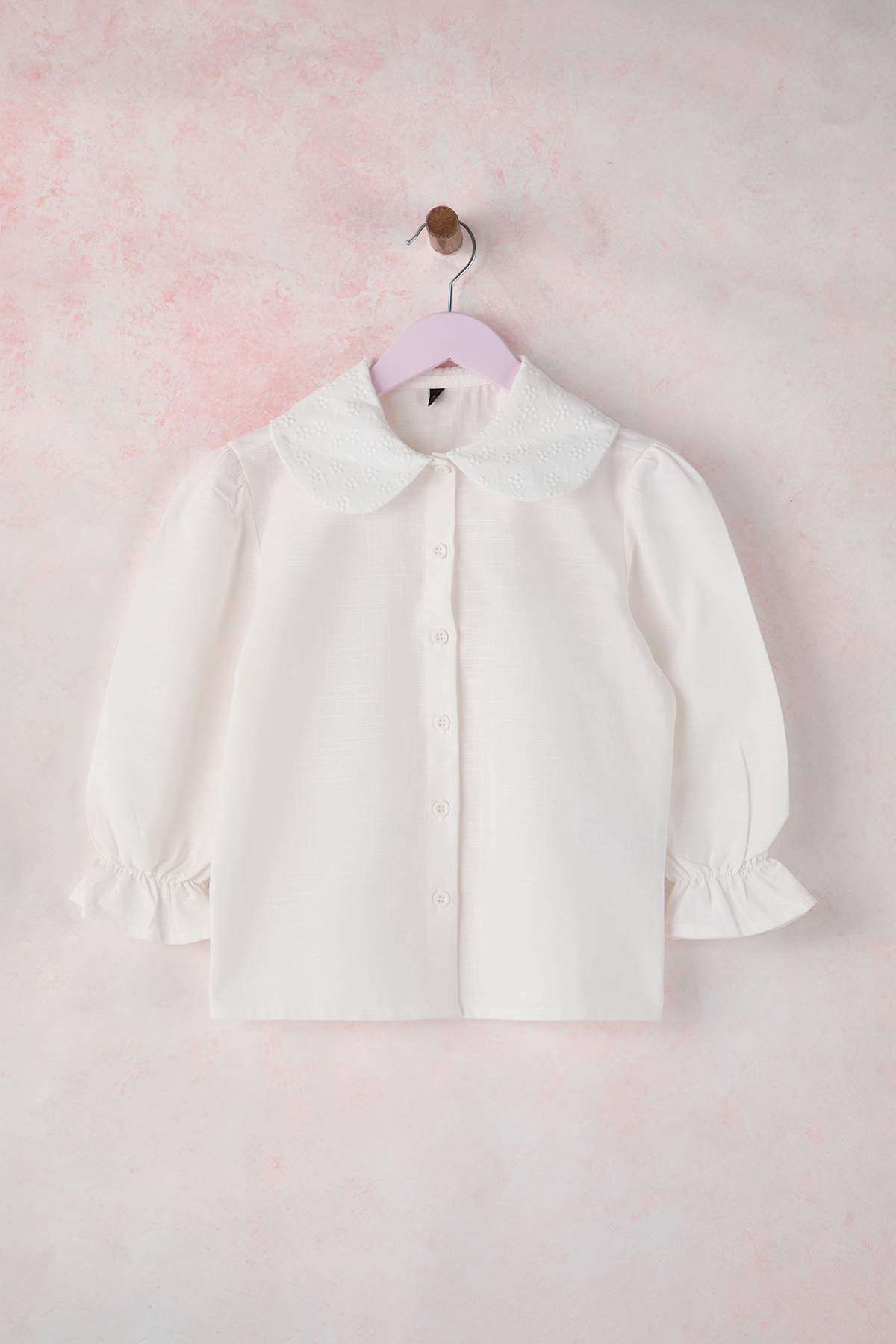 Girls' White Cotton Peter Pan Collar Shirt