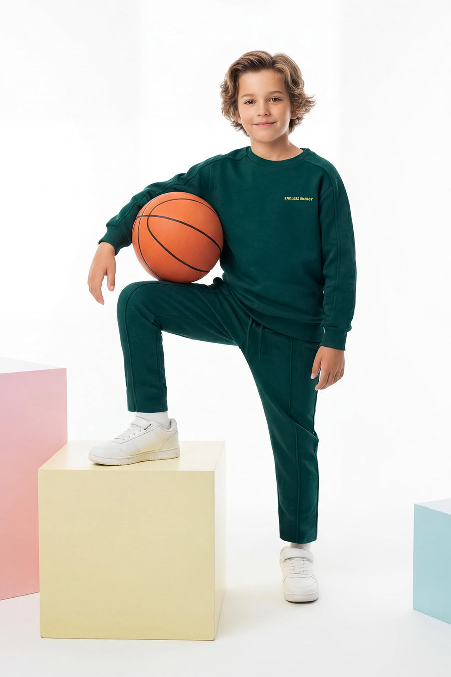 Kids' Teal Cotton Sweatshirt & Jogger Set