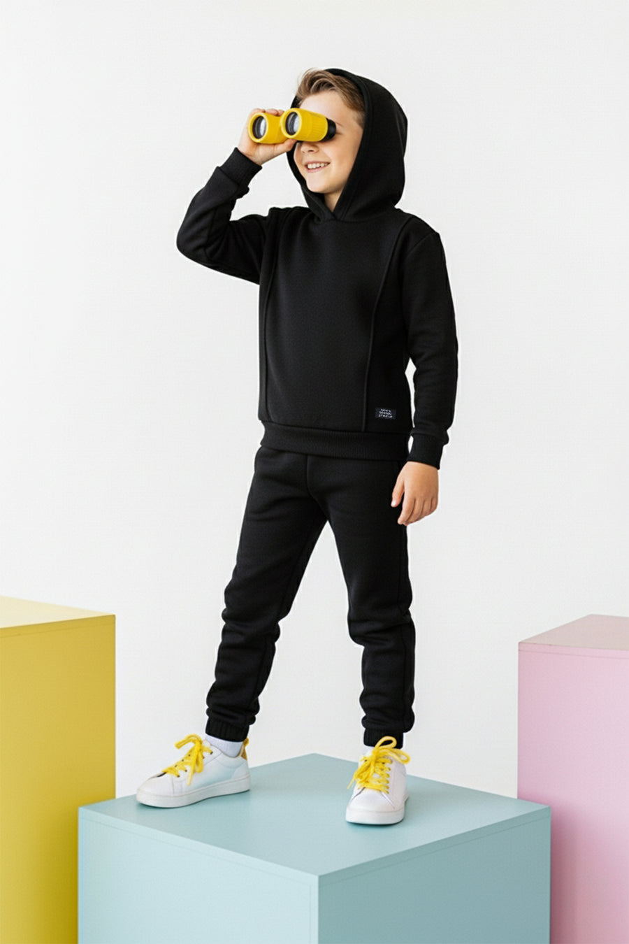 Boys' Black Brushed Hooded Sweatshirt & Jogger Set
