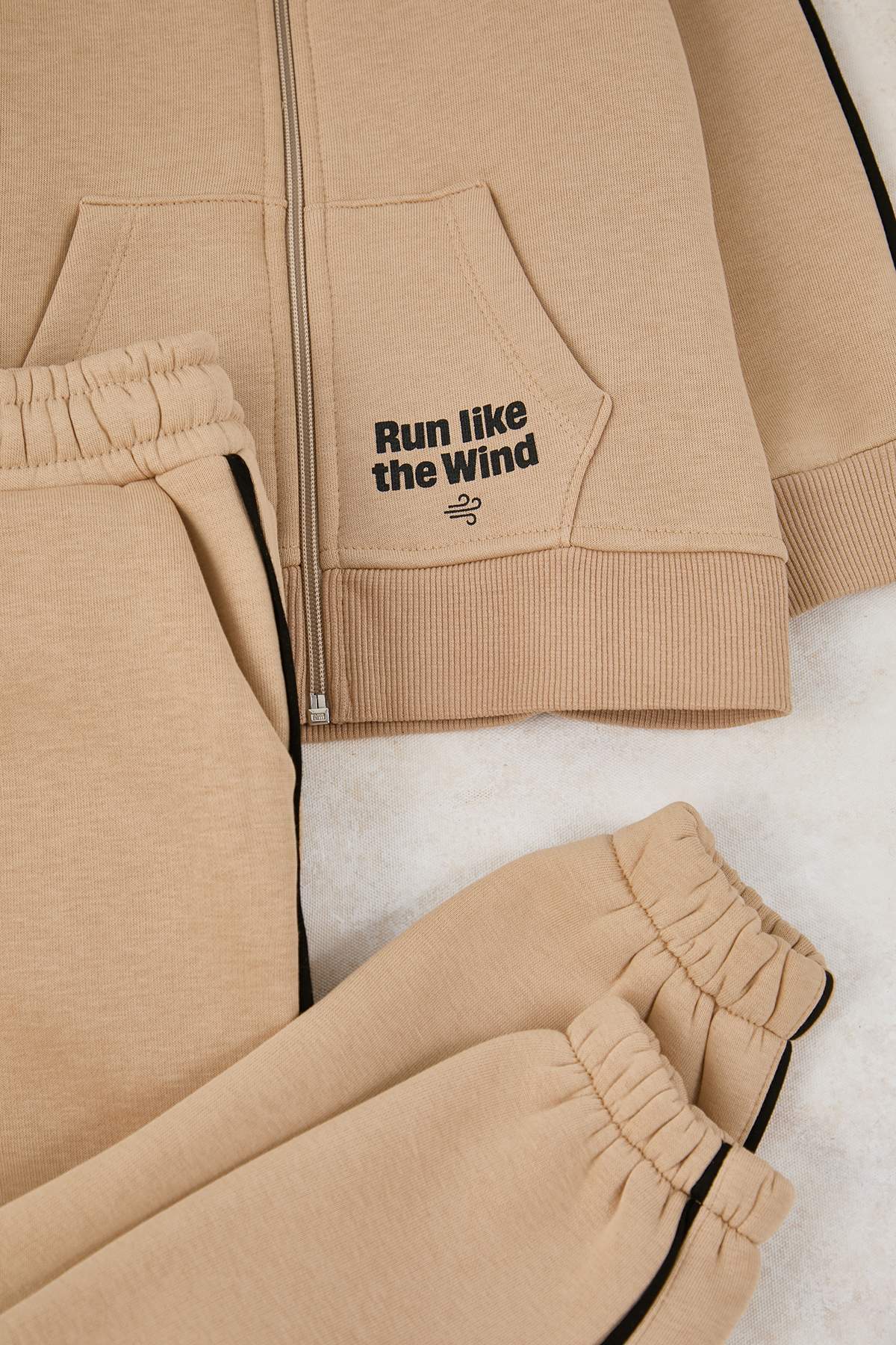 Kids' Beige Fleece-Lined Hoodie & Jogger Set