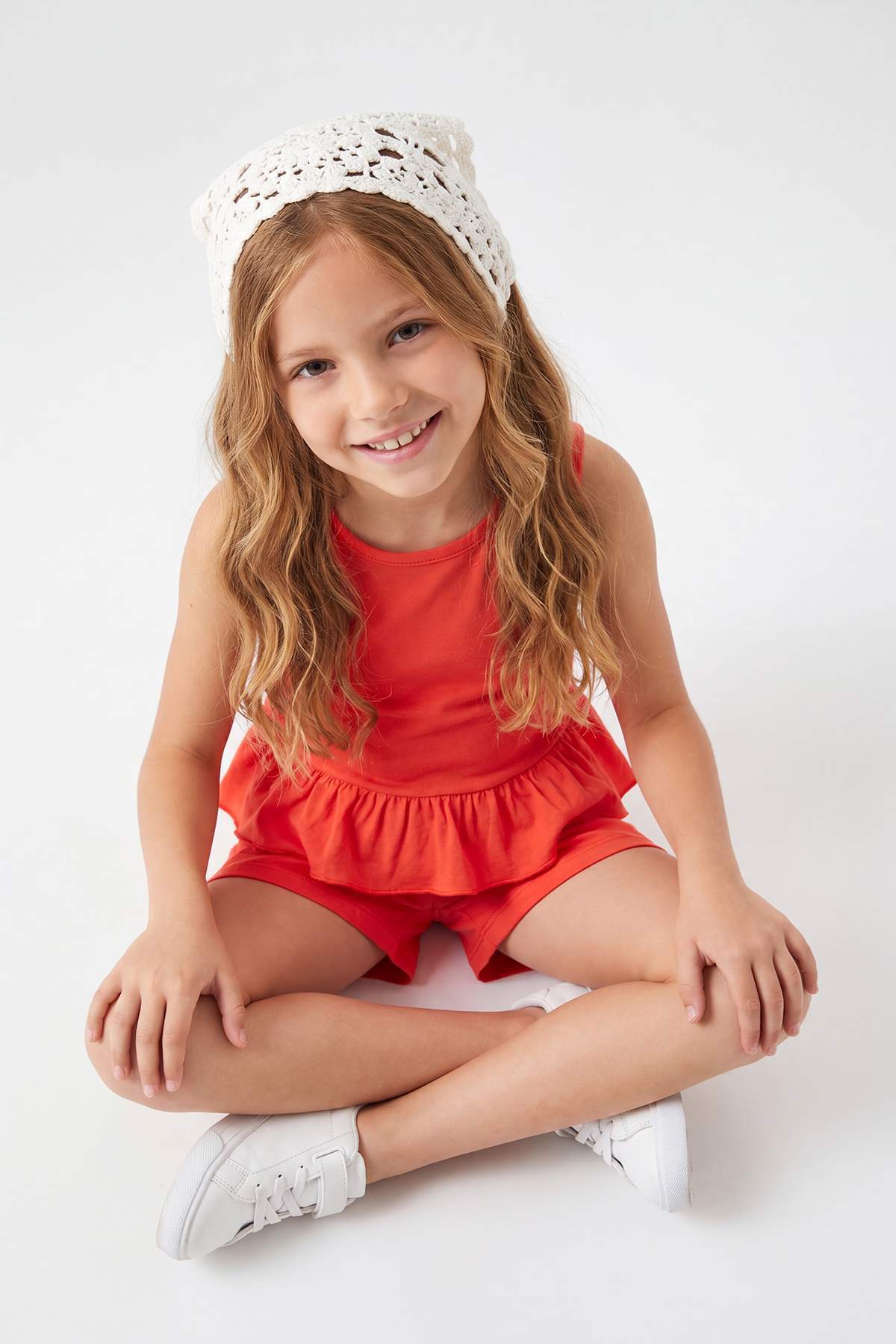 Girls' Cotton Ruffle Sleeveless Two-Piece Set