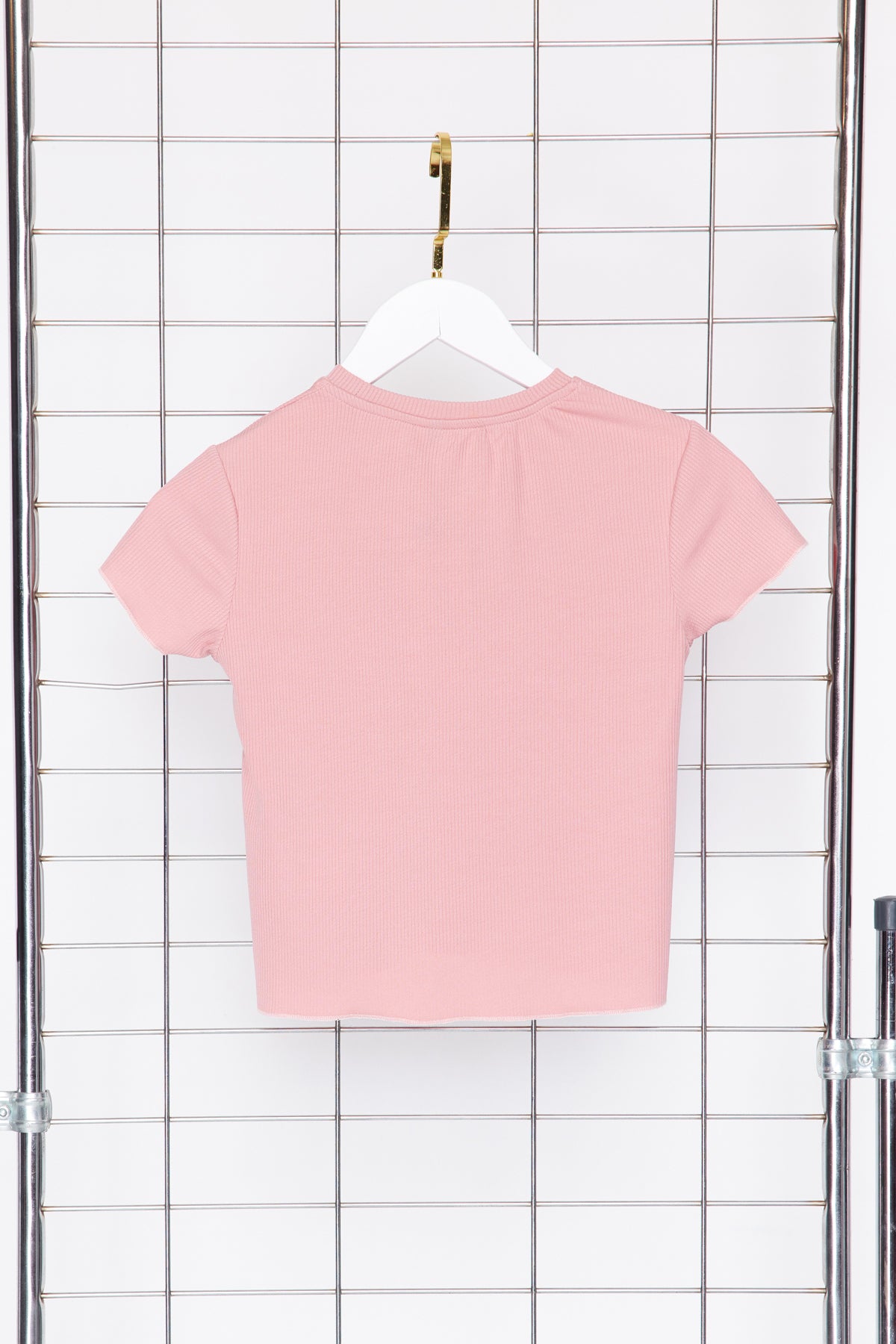Girls' Light Pink Cherry Ribbed Cotton T-Shirt