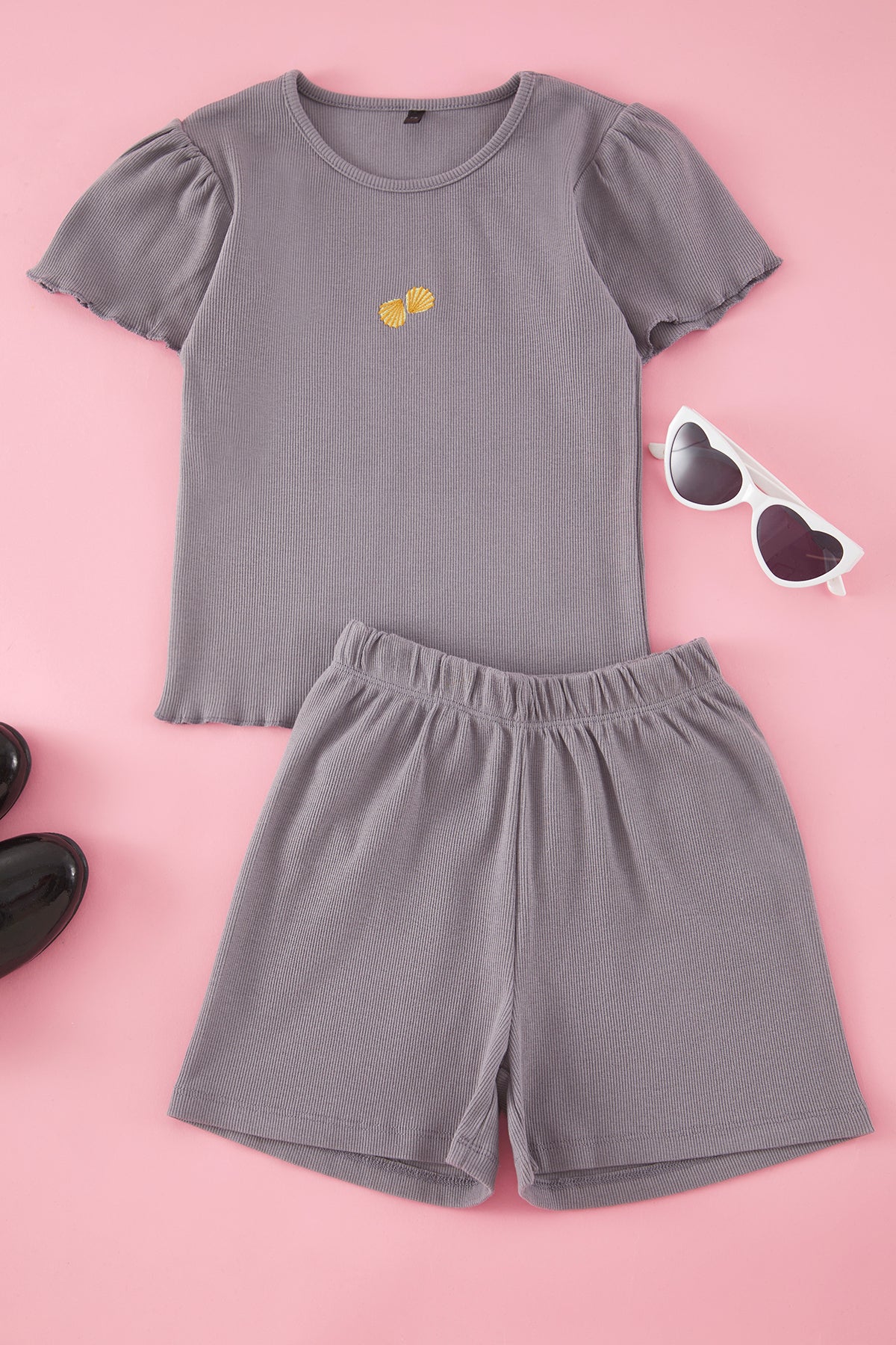 Girls' Embroidered Cotton T-Shirt & Shorts Set
