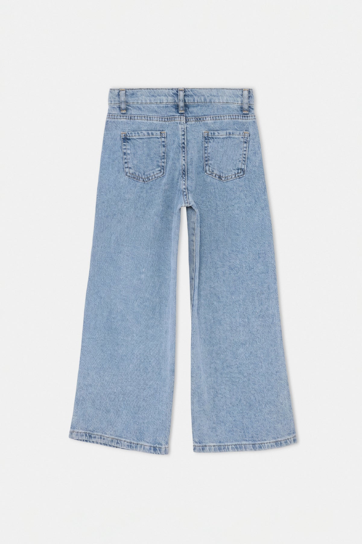 Girls' Blue Star-Print Wide-Leg Denim Trousers