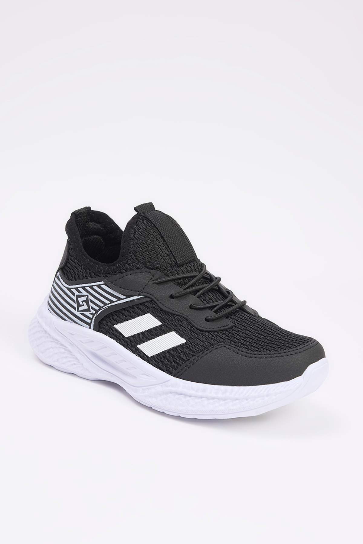 Girls' Black Easy-On Elastic-Lace Sneakers