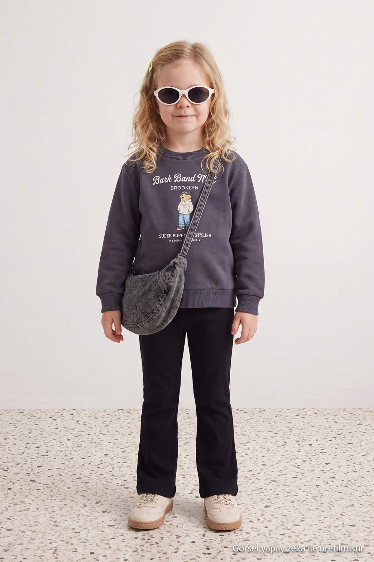 Girls' Charcoal Thick Cotton Sweatshirt & Leggings Set