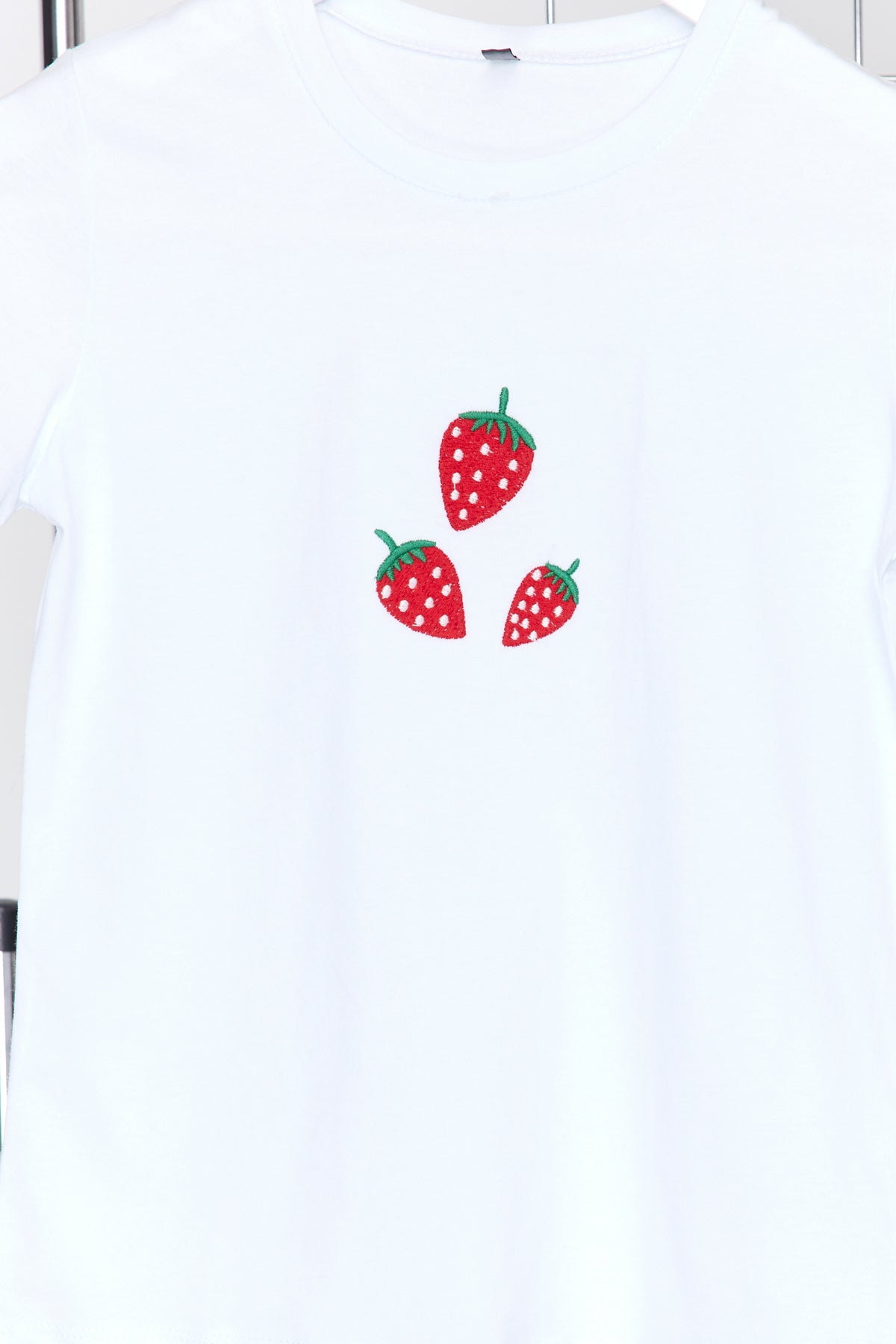 Girls' White Mini Strawberry Cotton T-Shirt