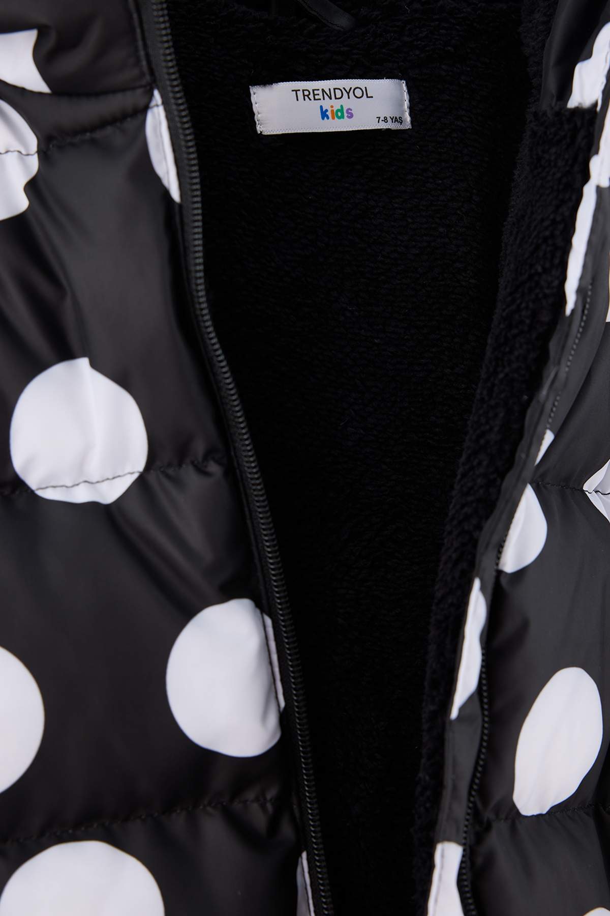 Girls' Black Polka-Dot Fleece-Lined Hooded Puffer Coat