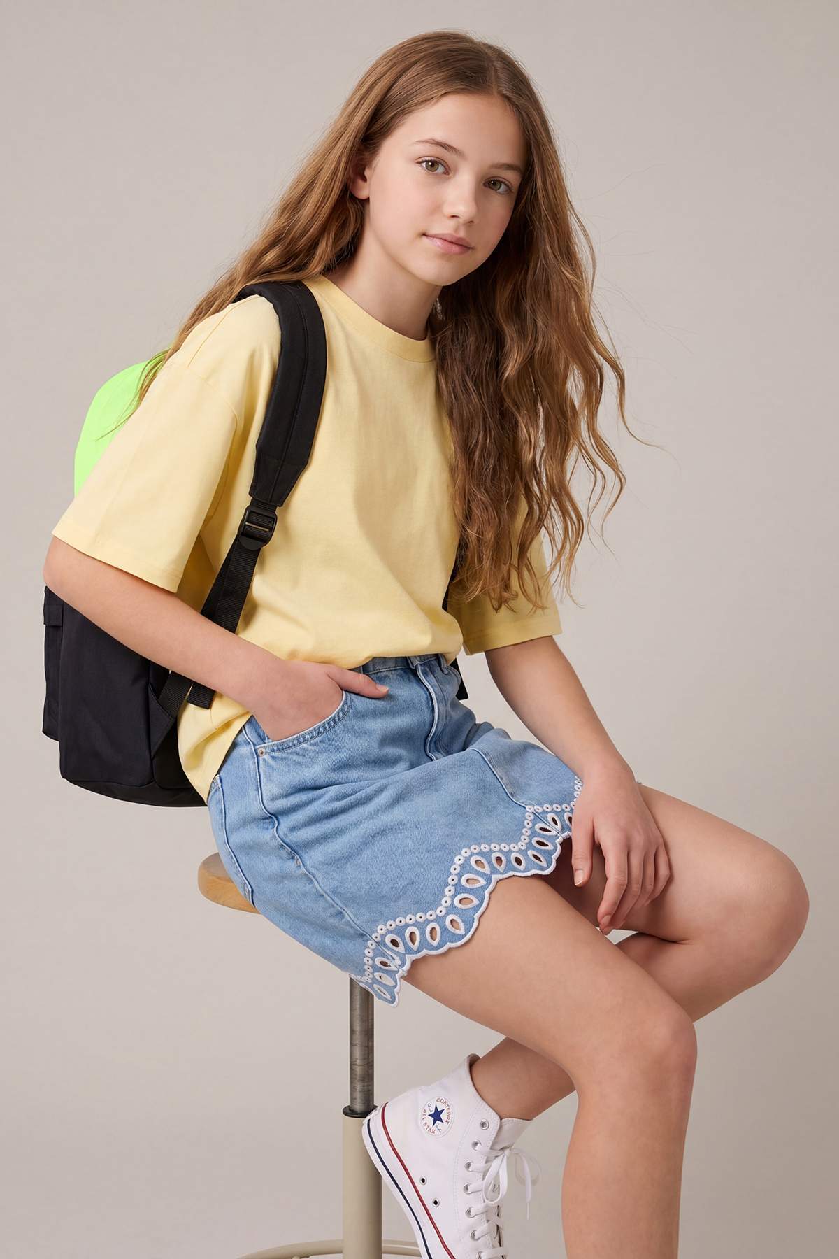 Girls' Yellow Plain T-Shirt
