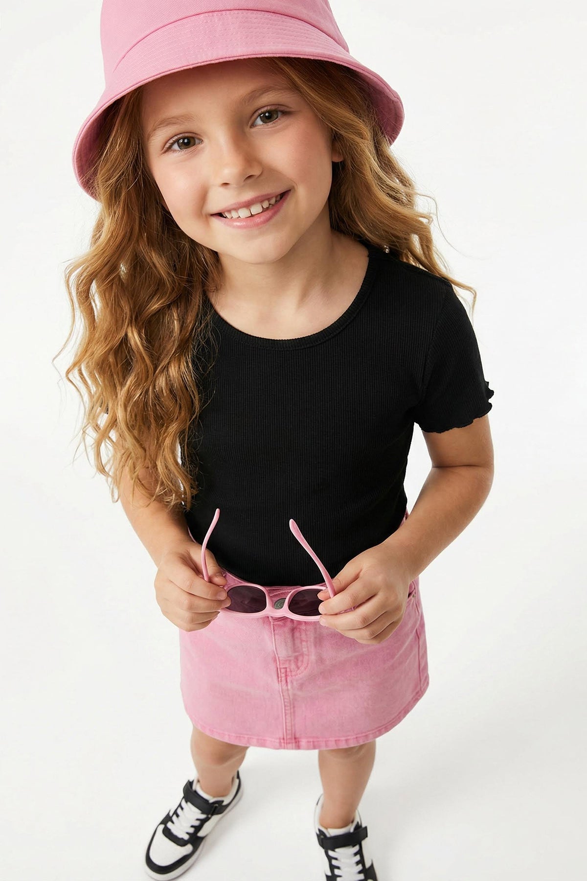 Girls' Basic Ribbed Cotton T-Shirt