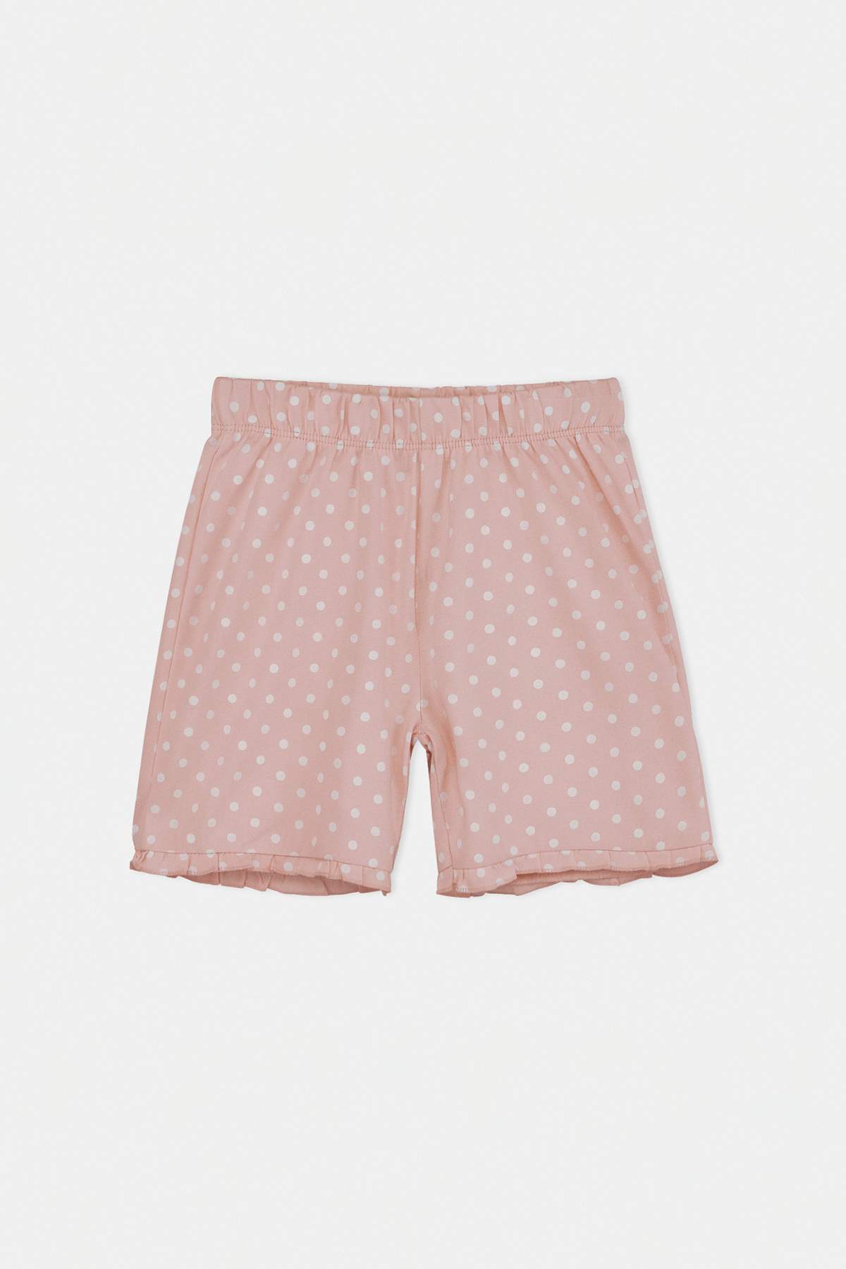 Girls' Ecru T-Shirt & Polka-Dot Ruffle Shorts Pyjama Set