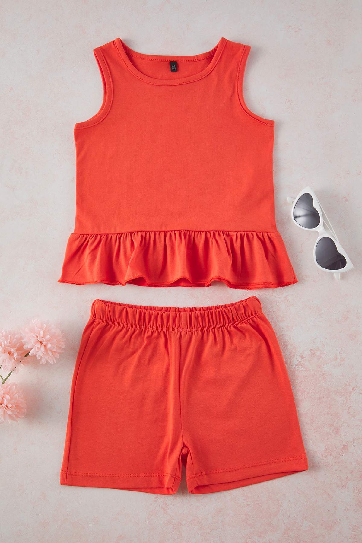 Girls' Cotton Ruffle Sleeveless Two-Piece Set