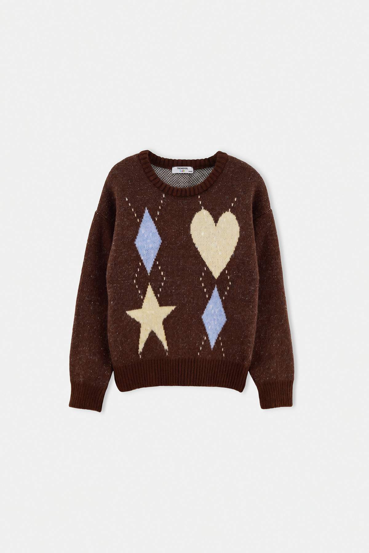 Girls' Brown Star-Pattern Jumper