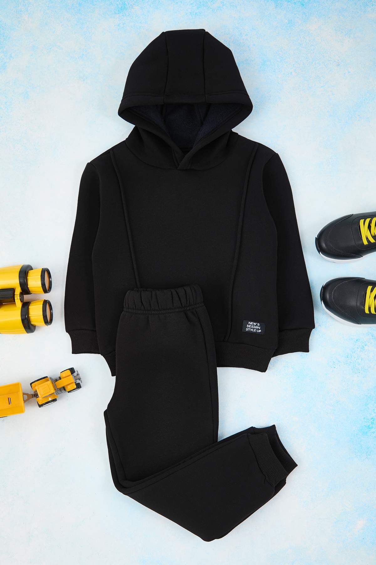 Boys' Black Brushed Hooded Sweatshirt & Jogger Set
