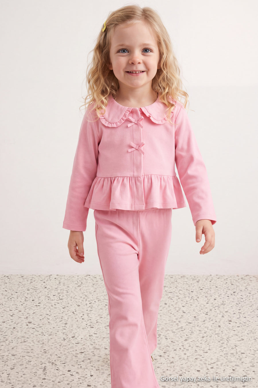 Girls' Pink Bow Peplum Top & Trousers Set